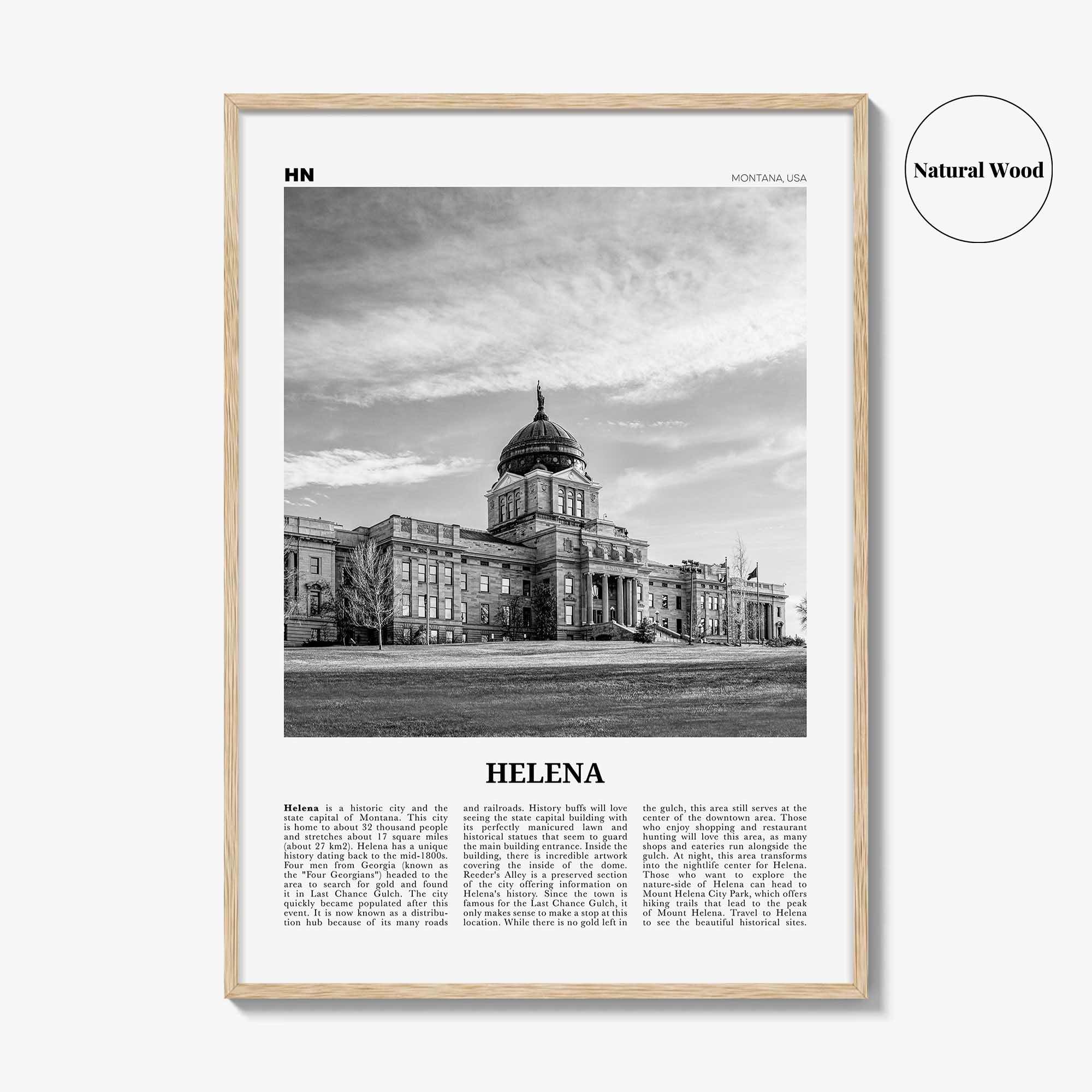 Helena Print Black and White No 1, Helena Wall Art, Helena Poster, Helena Photo, Helena Wall Décor, Helena Map, Montana, USA