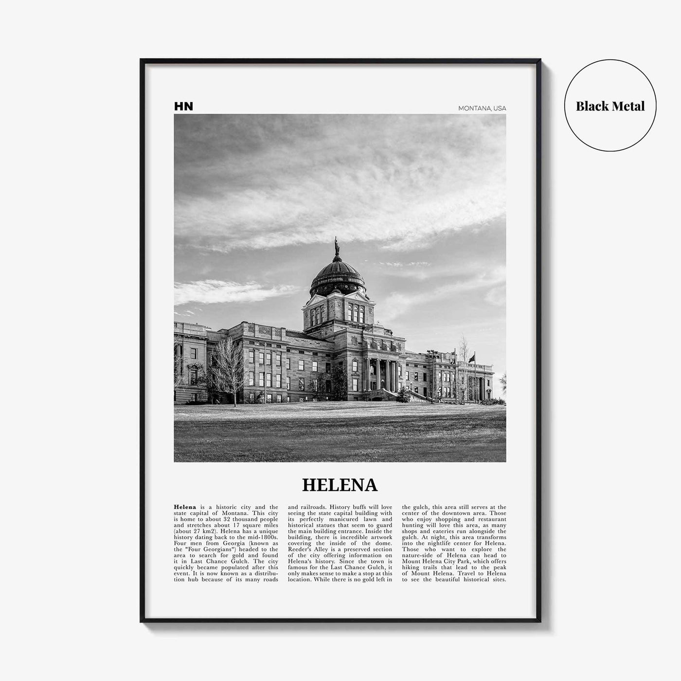 Helena Print Black and White No 1, Helena Wall Art, Helena Poster, Helena Photo, Helena Wall Décor, Helena Map, Montana, USA