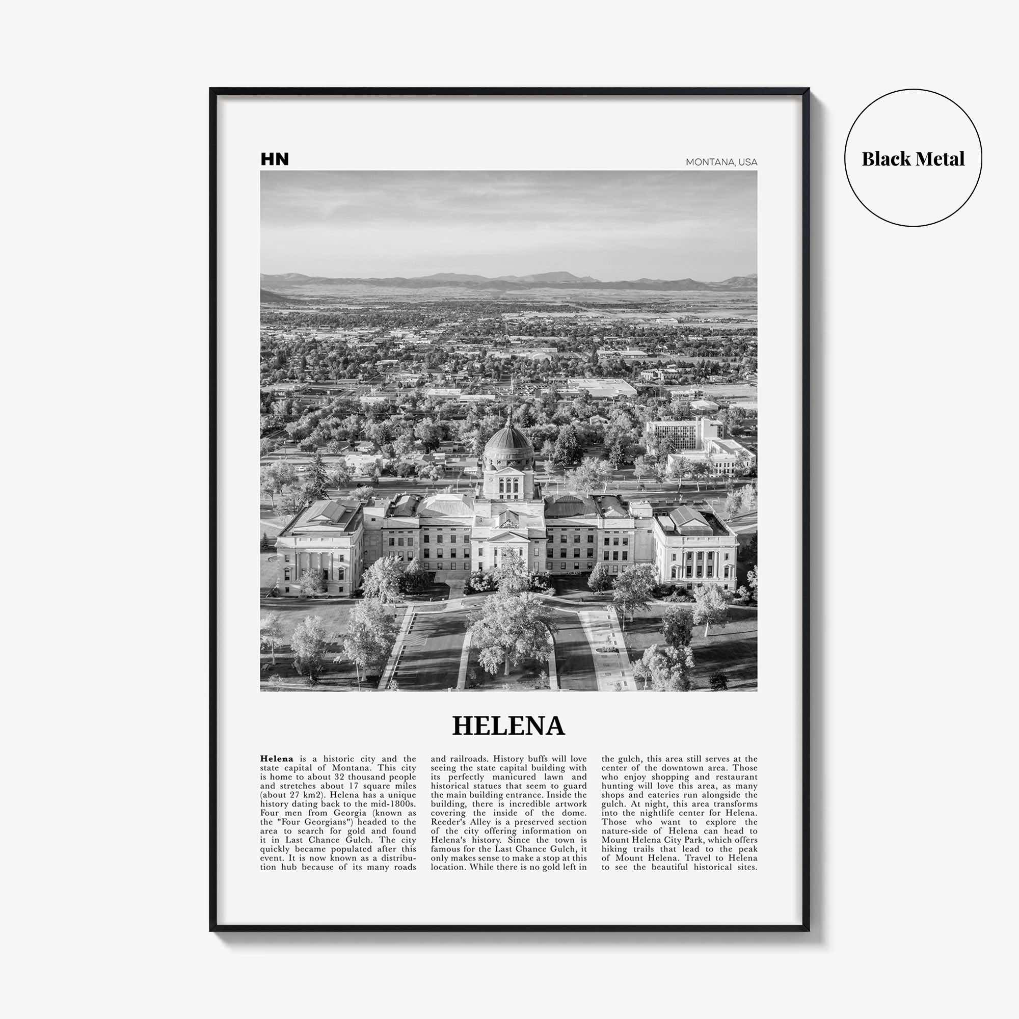 Helena Print Black and White No 2, Helena Wall Art, Helena Poster, Helena Photo, Helena Wall Décor, Helena Map, United States