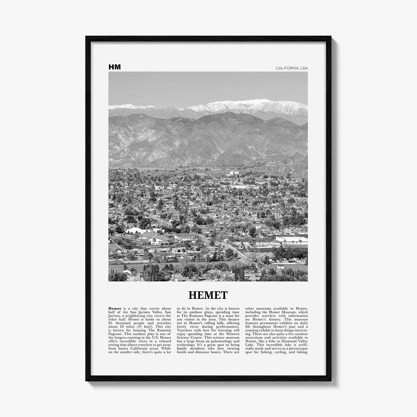 Hemet Print Black and White, Hemet Wall Art, Hemet Poster, Hemet Photo, Hemet Wall Décor, Hemet Map, California, USA