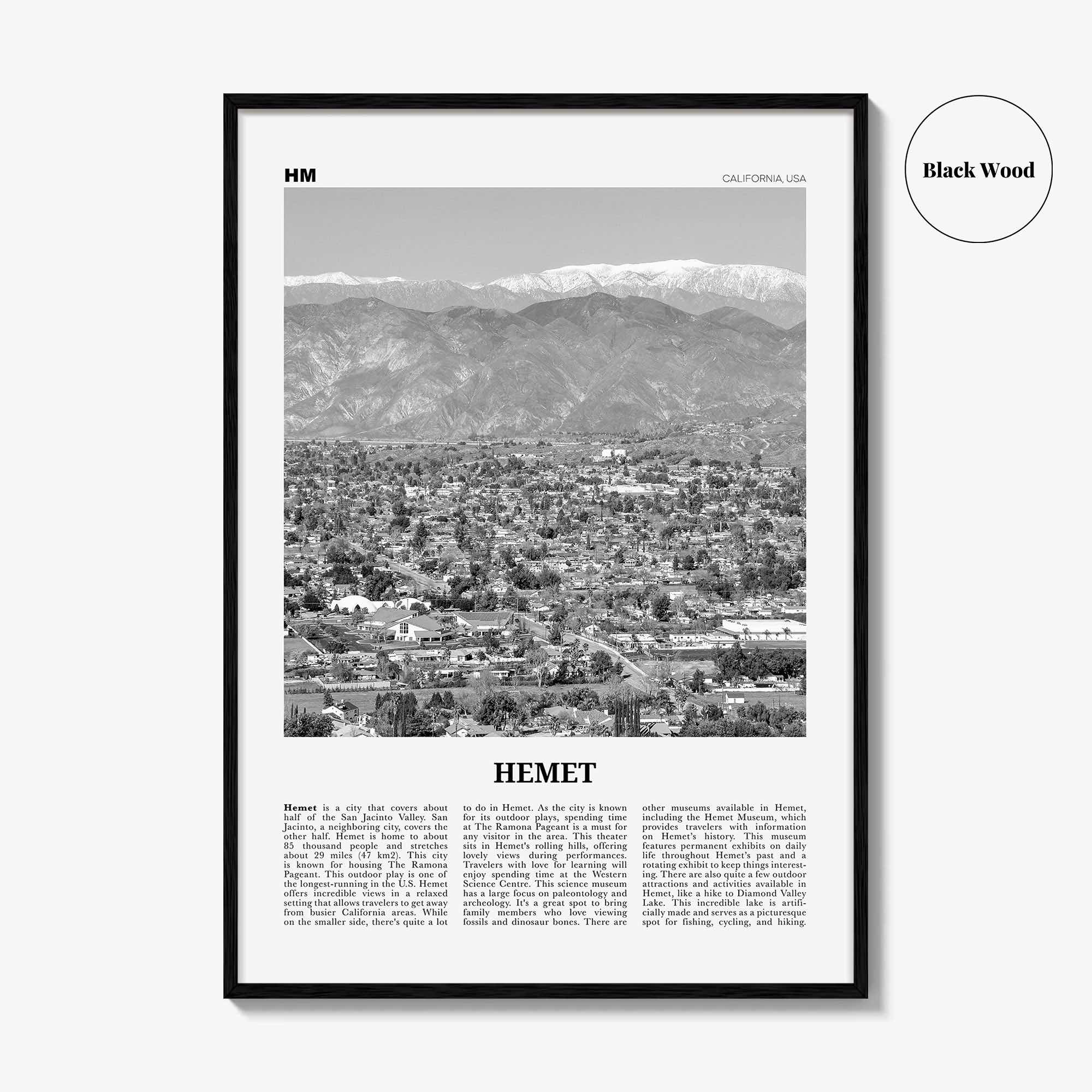 Hemet Print Black and White, Hemet Wall Art, Hemet Poster, Hemet Photo, Hemet Wall Décor, Hemet Map, California, USA