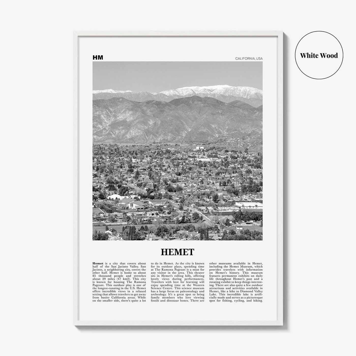 Hemet Print Black and White, Hemet Wall Art, Hemet Poster, Hemet Photo, Hemet Wall Décor, Hemet Map, California, USA