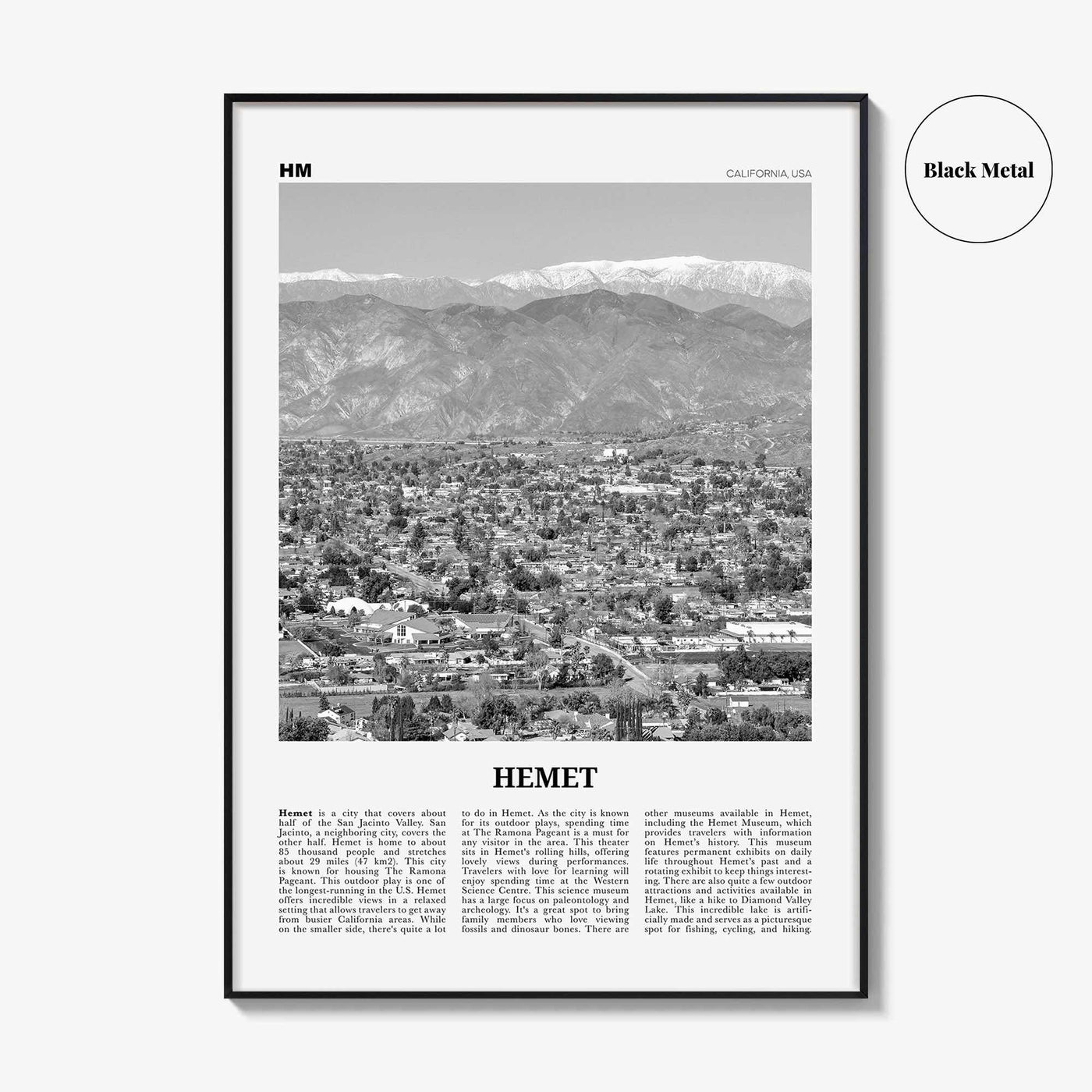Hemet Print Black and White, Hemet Wall Art, Hemet Poster, Hemet Photo, Hemet Wall Décor, Hemet Map, California, USA