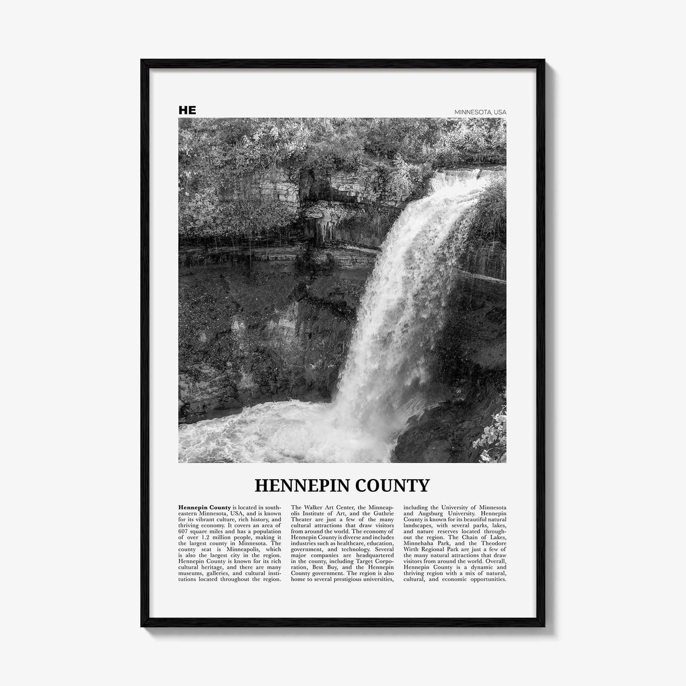Hennepin County Print Black and White, Hennepin County Wall Art, Hennepin County Poster, Hennepin Photo, Hennepin Wall Décor, Hennepin Map