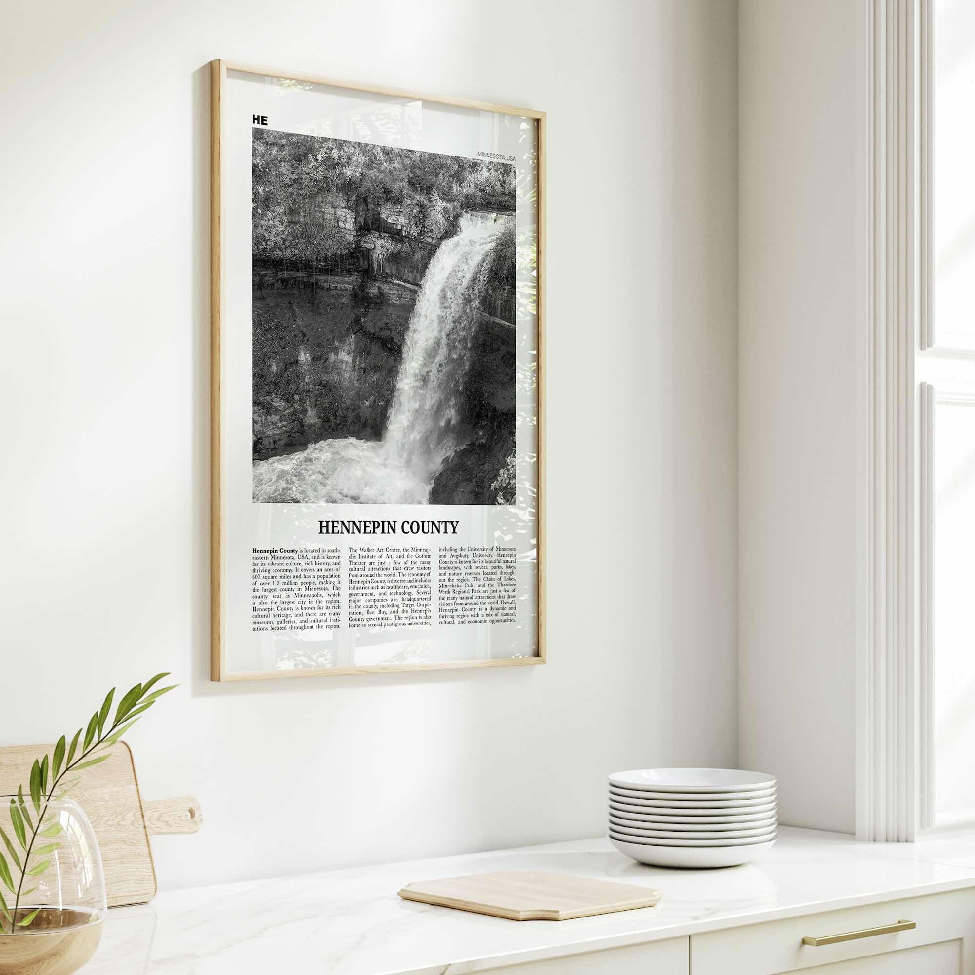 Hennepin County Print Black and White, Hennepin County Wall Art, Hennepin County Poster, Hennepin Photo, Hennepin Wall Décor, Hennepin Map