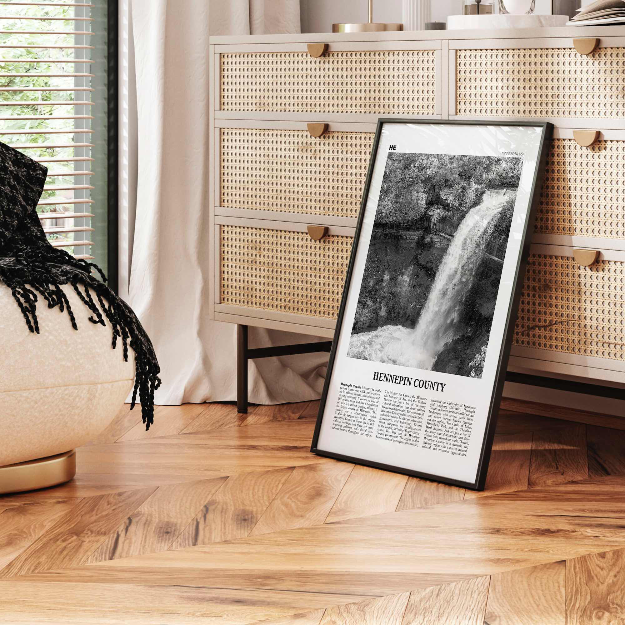 Hennepin County Print Black and White, Hennepin County Wall Art, Hennepin County Poster, Hennepin Photo, Hennepin Wall Décor, Hennepin Map