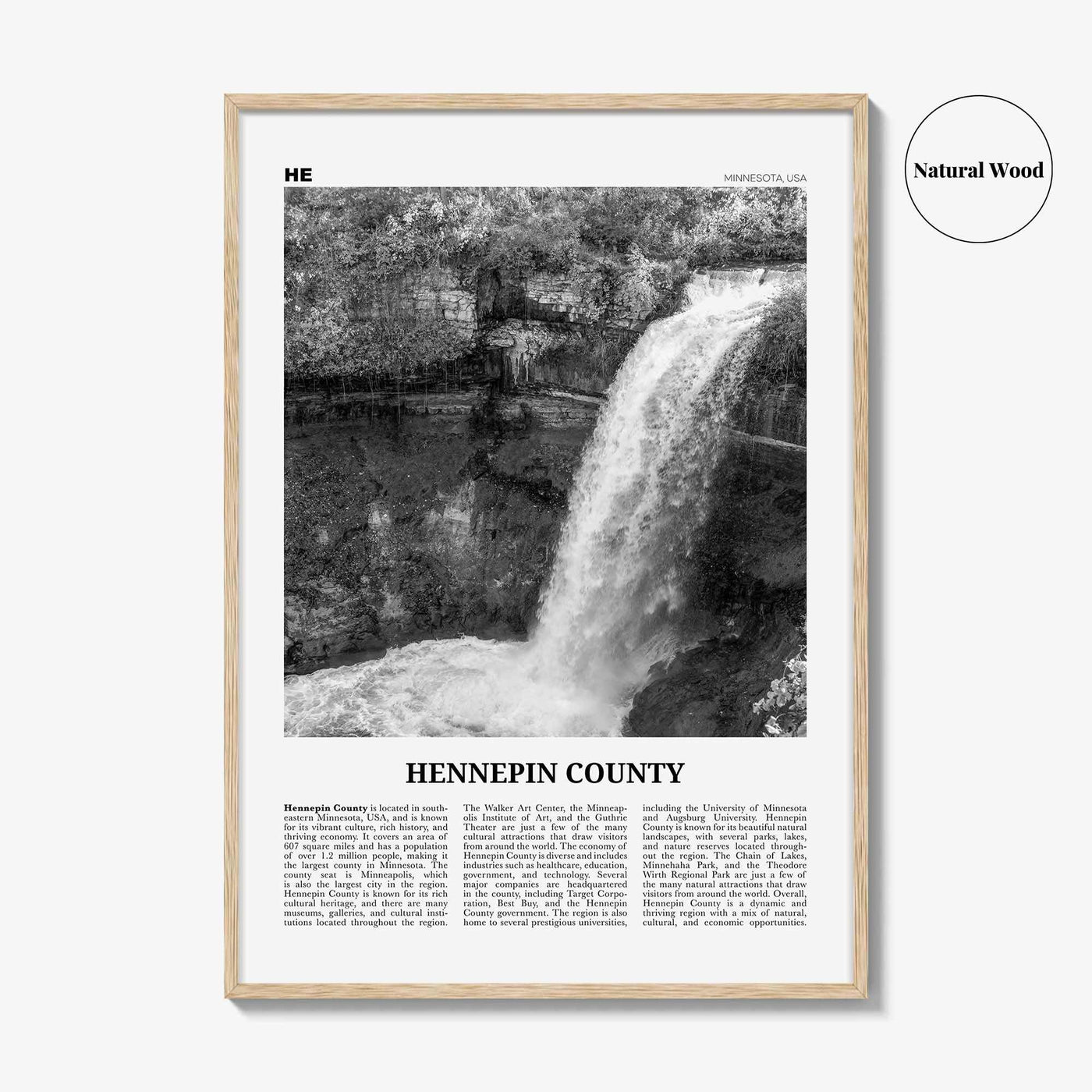 Hennepin County Print Black and White, Hennepin County Wall Art, Hennepin County Poster, Hennepin Photo, Hennepin Wall Décor, Hennepin Map