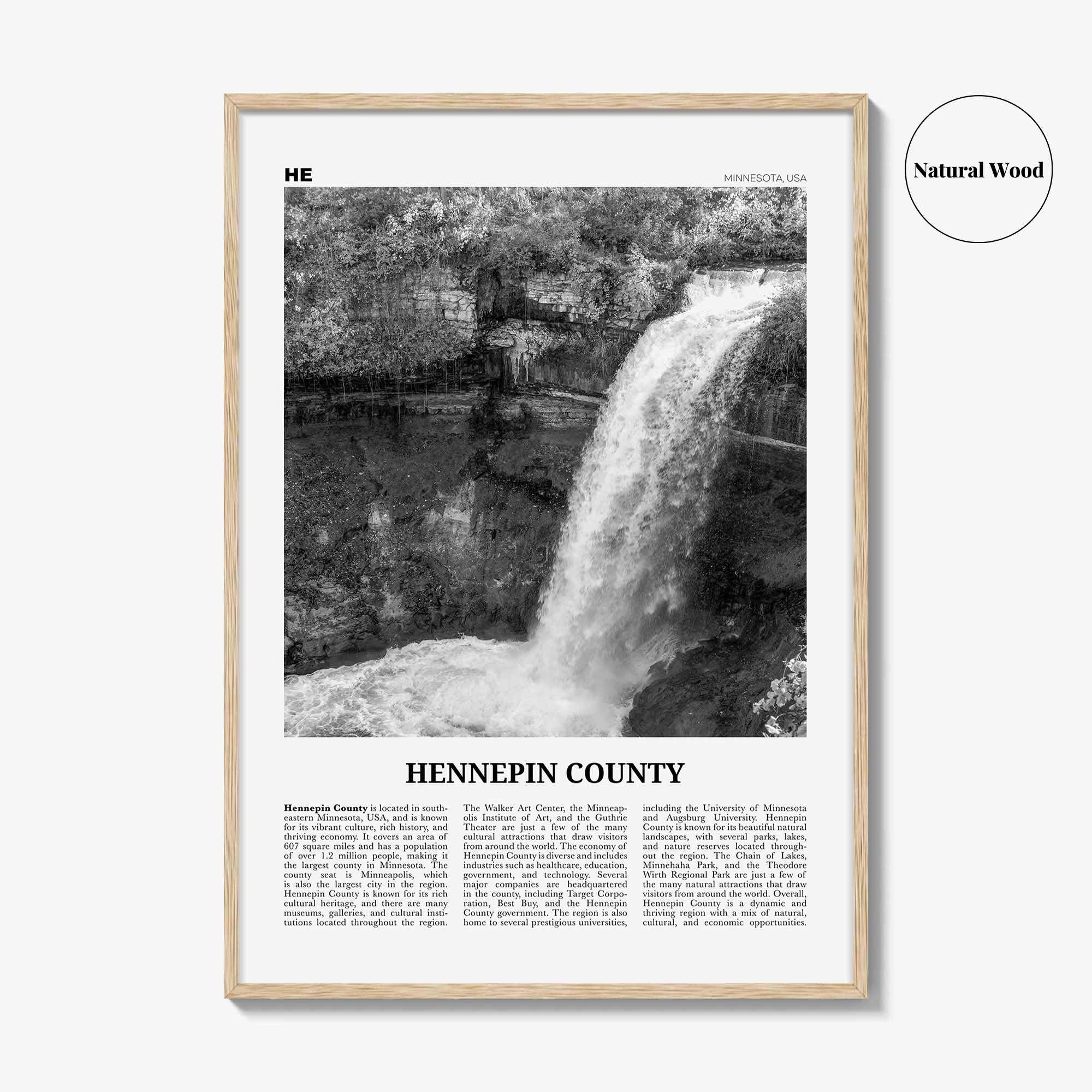 Hennepin County Print Black and White, Hennepin County Wall Art, Hennepin County Poster, Hennepin Photo, Hennepin Wall Décor, Hennepin Map