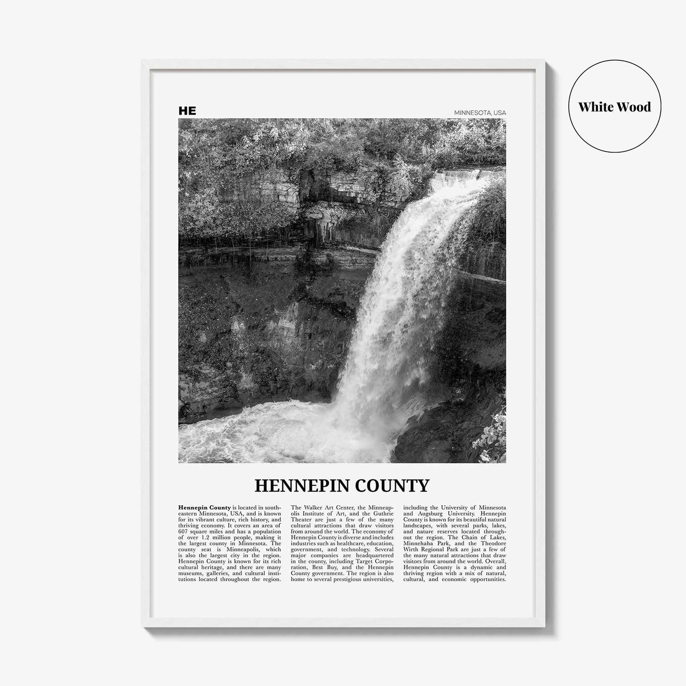 Hennepin County Print Black and White, Hennepin County Wall Art, Hennepin County Poster, Hennepin Photo, Hennepin Wall Décor, Hennepin Map