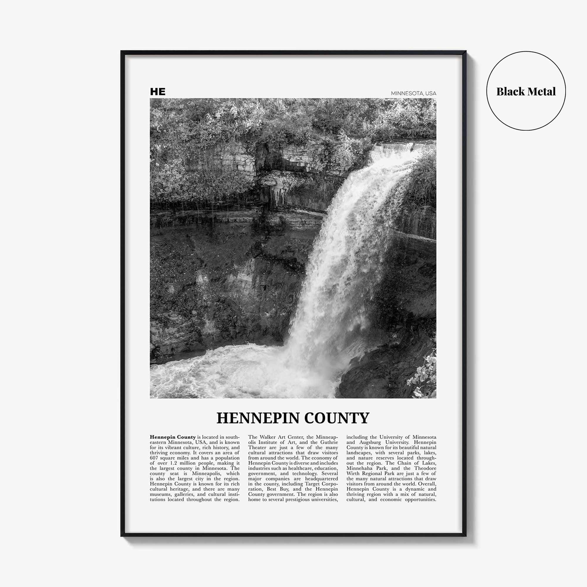 Hennepin County Print Black and White, Hennepin County Wall Art, Hennepin County Poster, Hennepin Photo, Hennepin Wall Décor, Hennepin Map