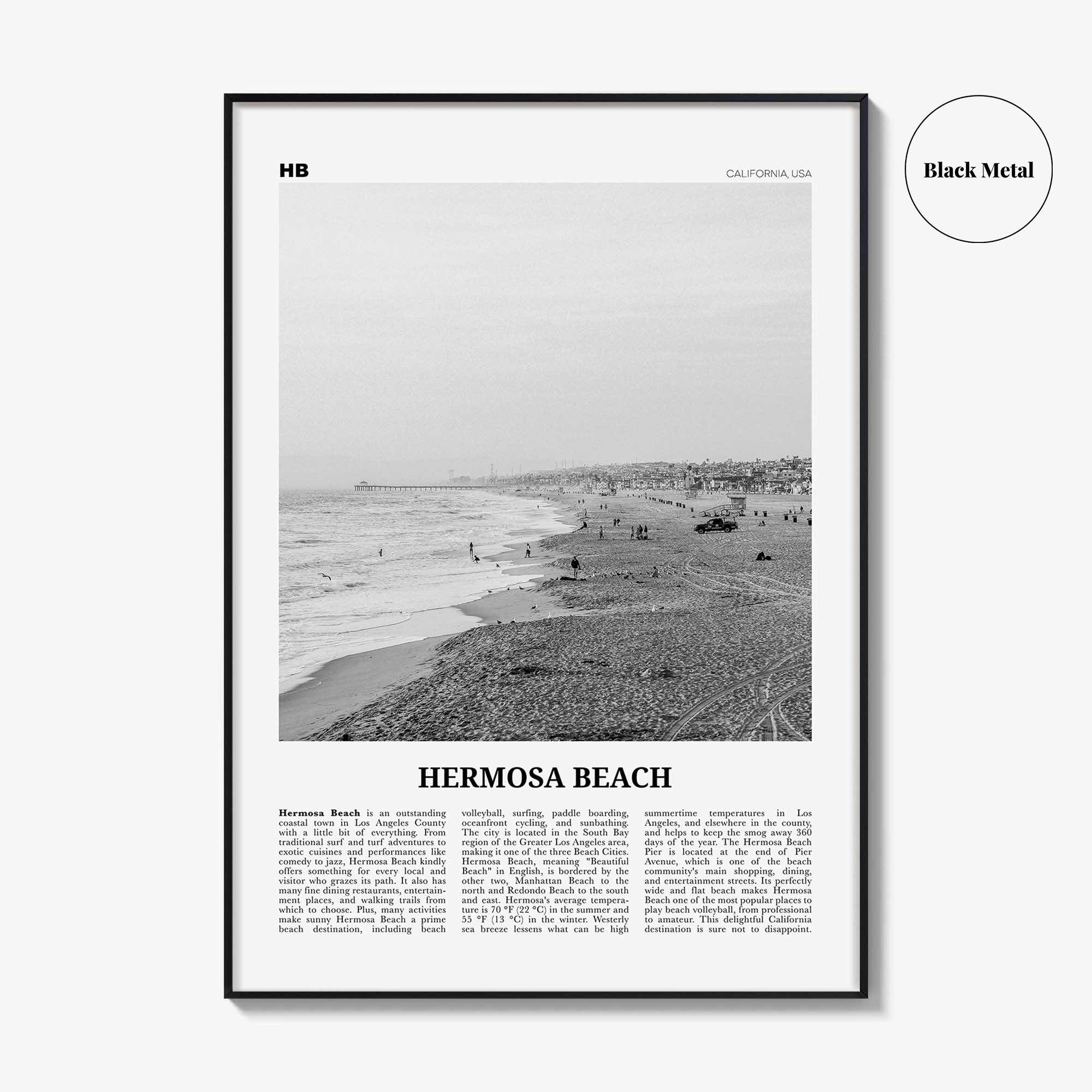 Hermosa Beach Print Black and White No 1, Hermosa Beach Wall Art, Hermosa Beach Poster, Hermosa Beach Photo, California, USA