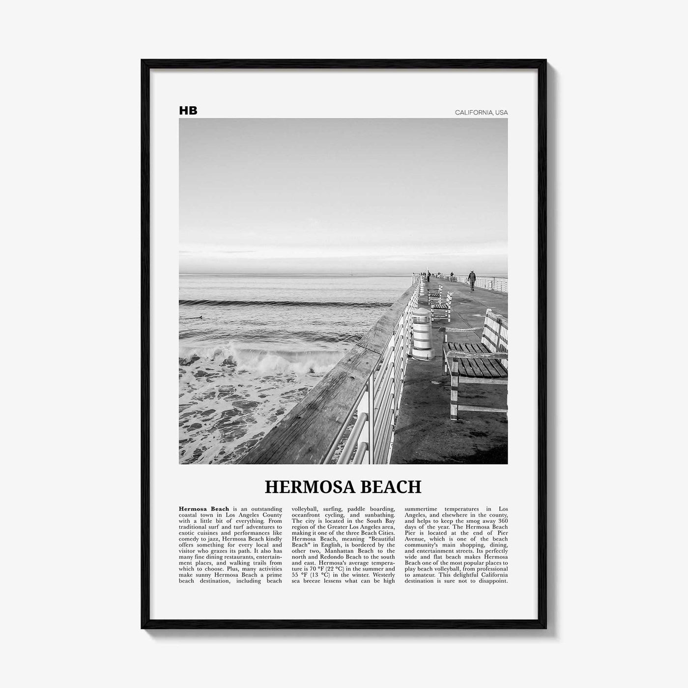 Hermosa Beach Print Black and White No 2, Hermosa Beach Wall Art, Hermosa Beach Poster, Hermosa Beach Photo, California, USA, United States