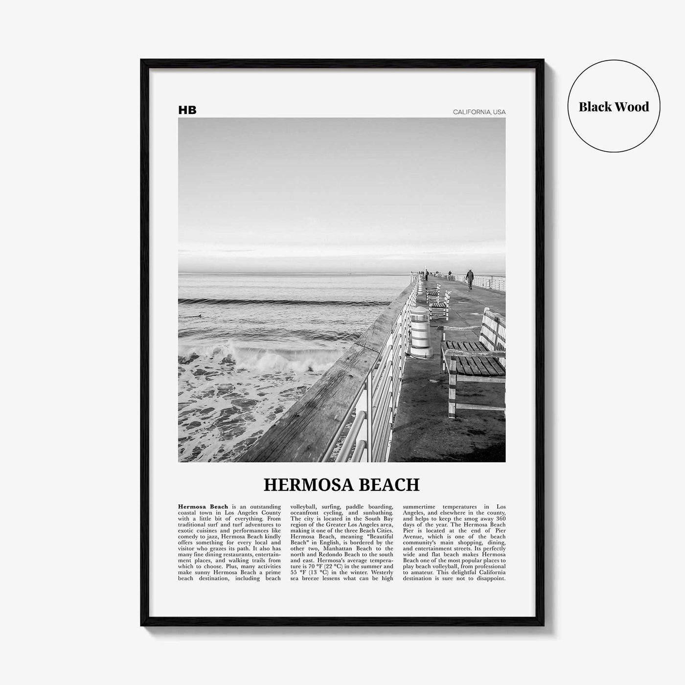 Hermosa Beach Print Black and White No 2, Hermosa Beach Wall Art, Hermosa Beach Poster, Hermosa Beach Photo, California, USA, United States