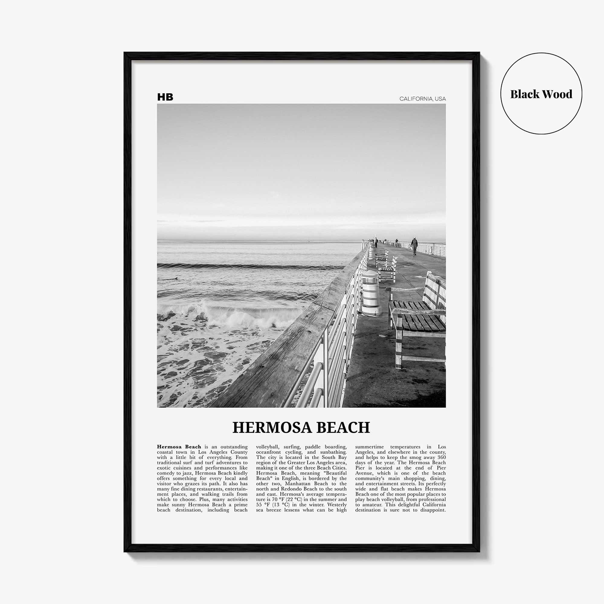 Hermosa Beach Print Black and White No 2, Hermosa Beach Wall Art, Hermosa Beach Poster, Hermosa Beach Photo, California, USA, United States
