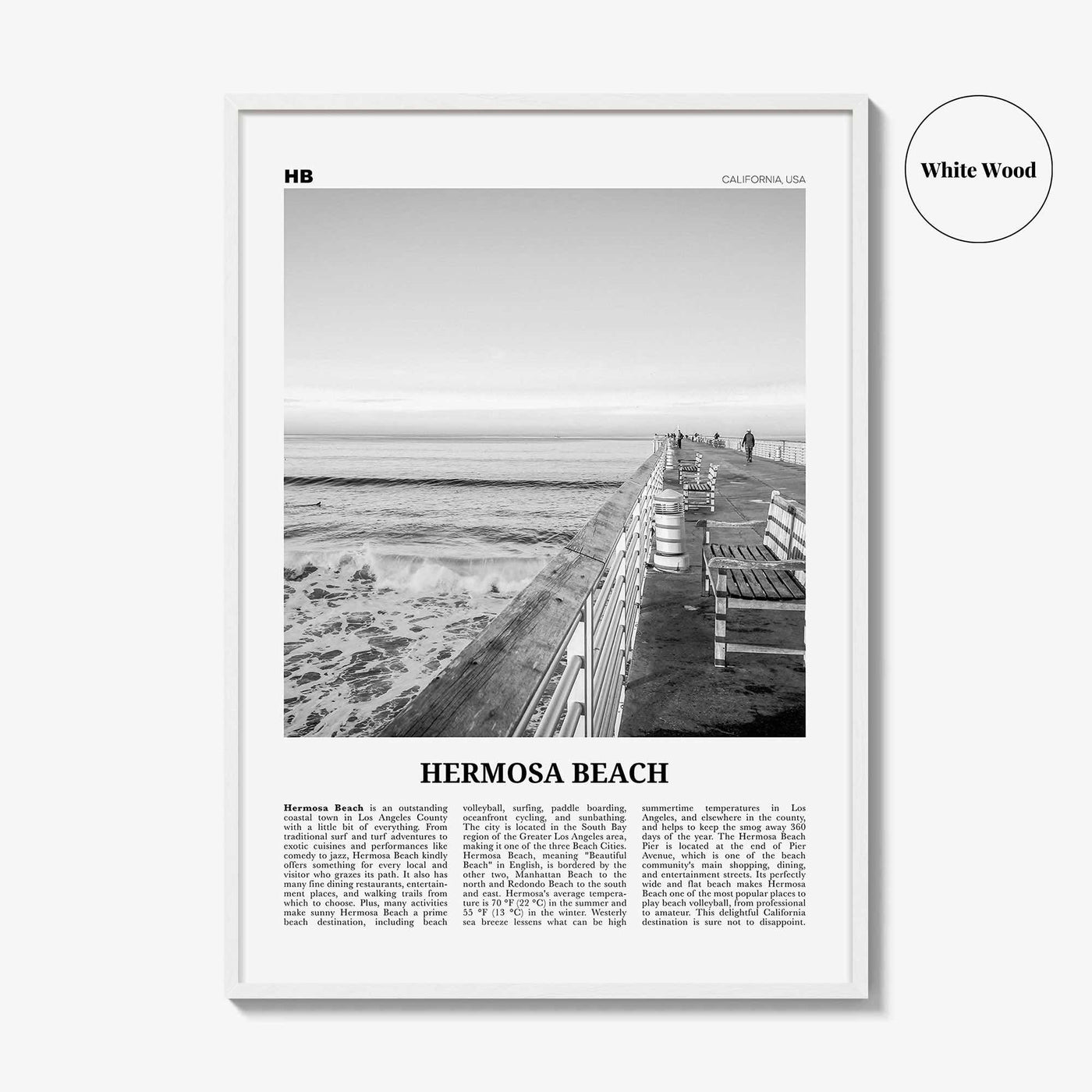 Hermosa Beach Print Black and White No 2, Hermosa Beach Wall Art, Hermosa Beach Poster, Hermosa Beach Photo, California, USA, United States