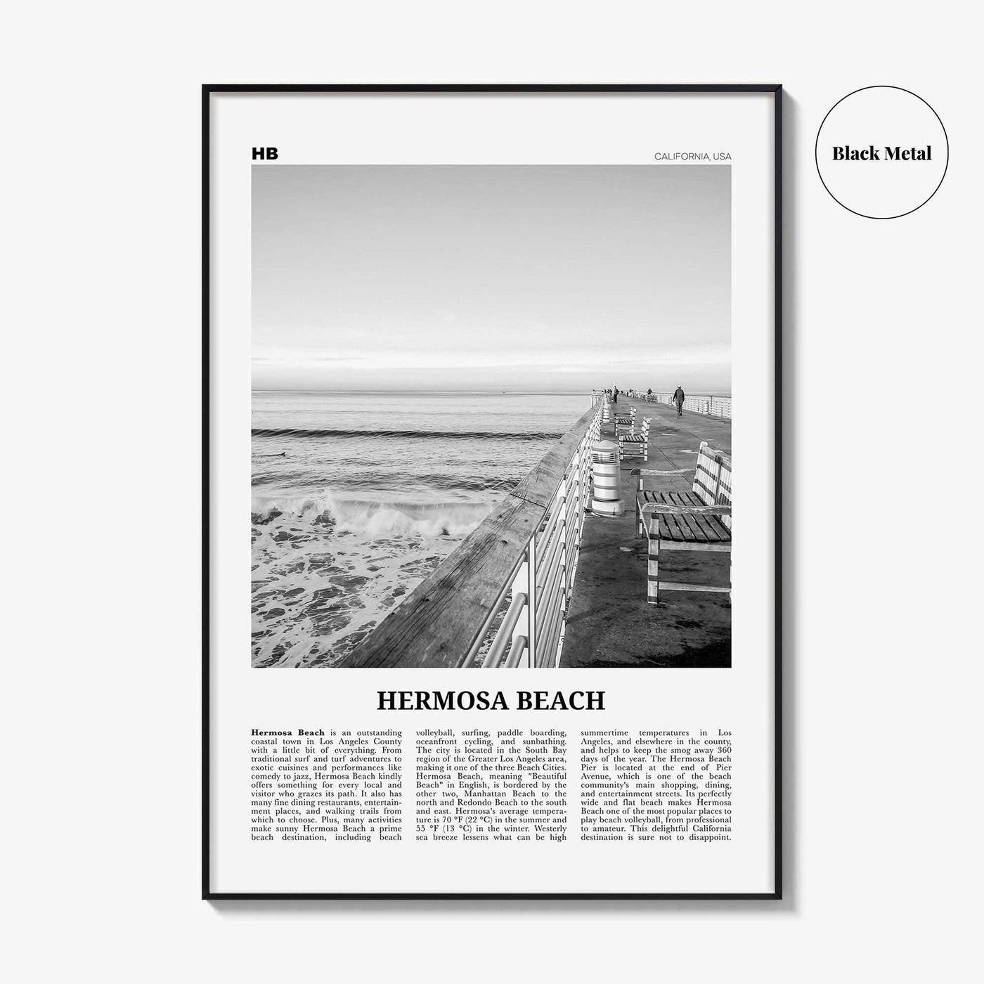 Hermosa Beach Print Black and White No 2, Hermosa Beach Wall Art, Hermosa Beach Poster, Hermosa Beach Photo, California, USA, United States