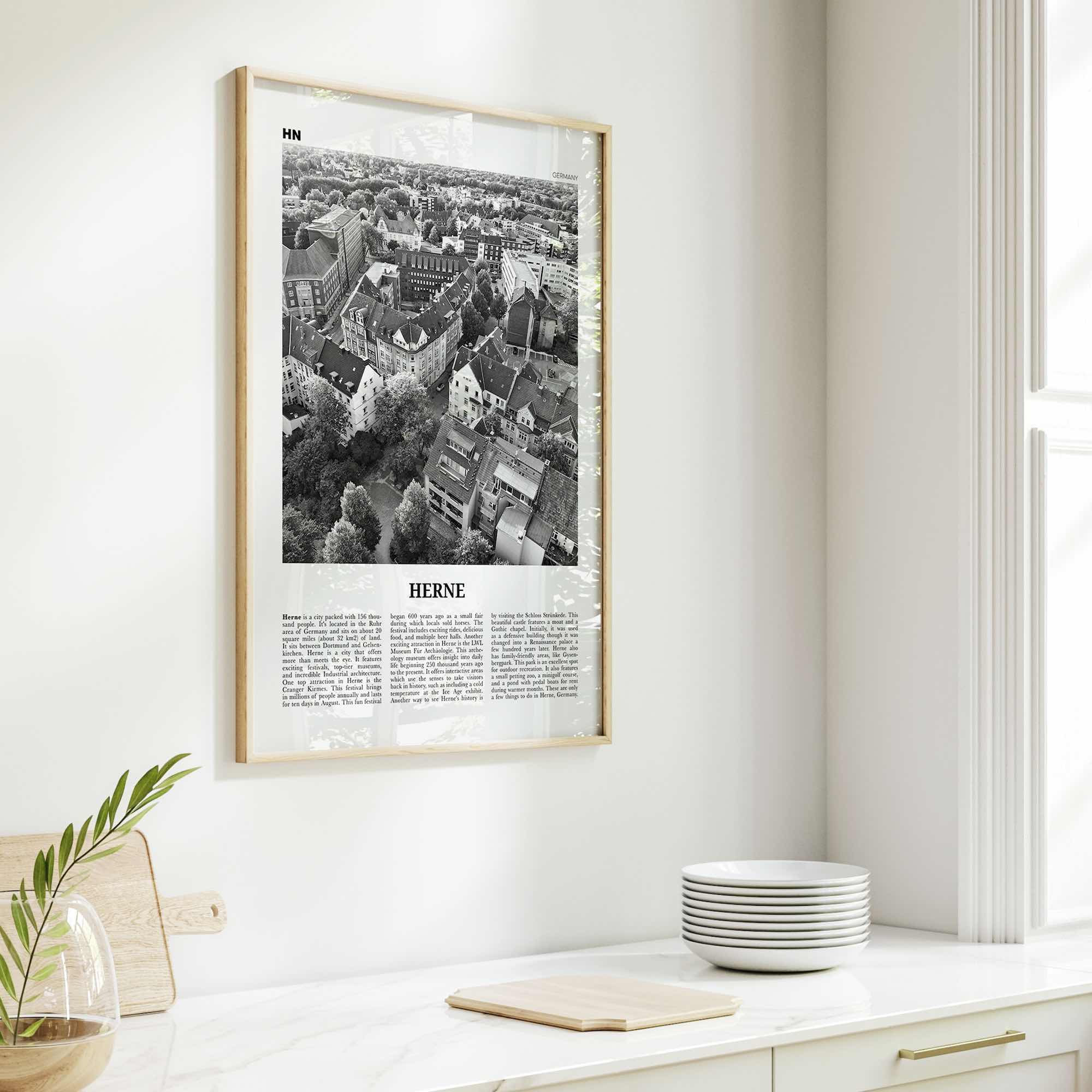 Herne Print Black and White, Herne Wall Art, Herne Poster, Herne Photo, Herne Wall Décor, Herne Map, Germany