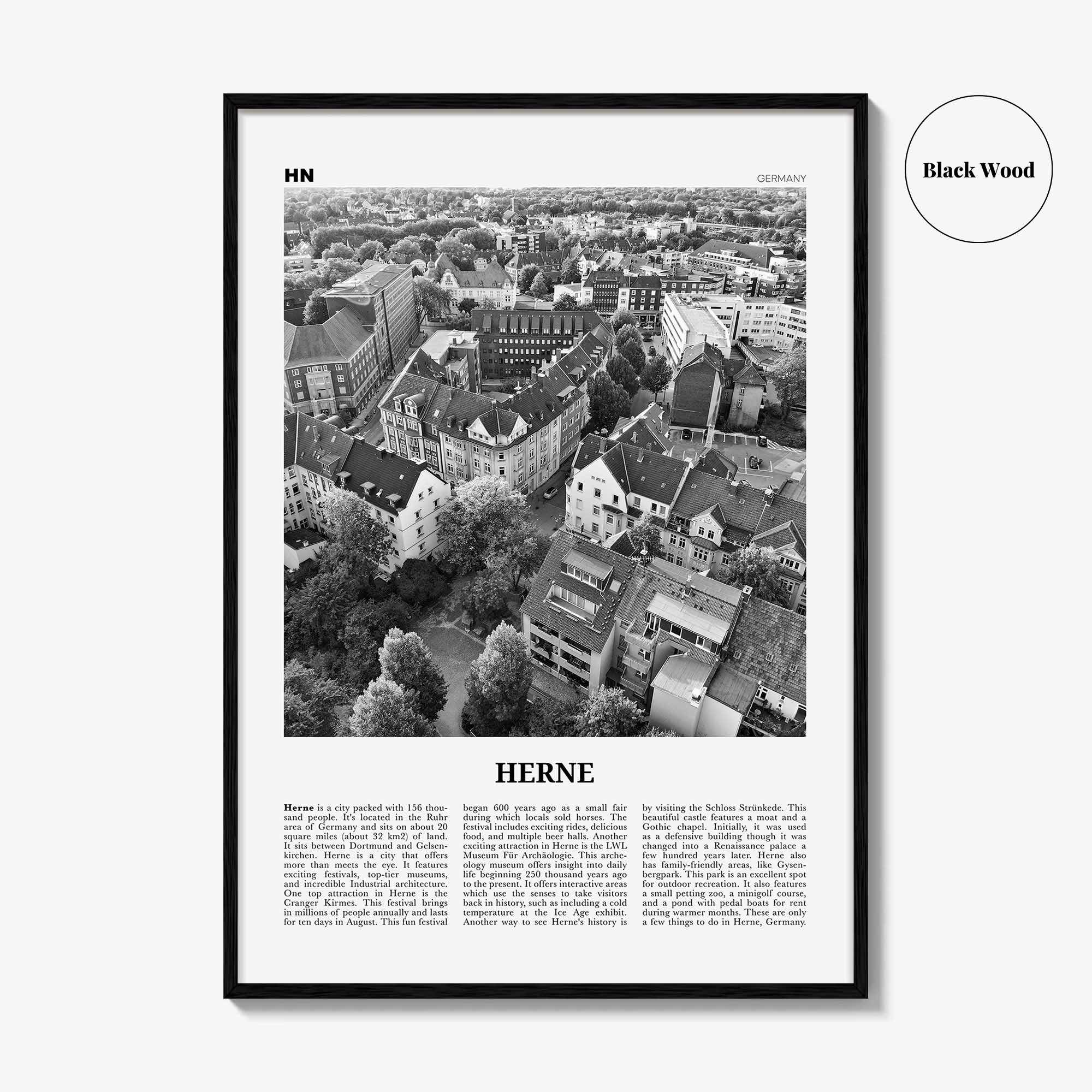 Herne Print Black and White, Herne Wall Art, Herne Poster, Herne Photo, Herne Wall Décor, Herne Map, Germany