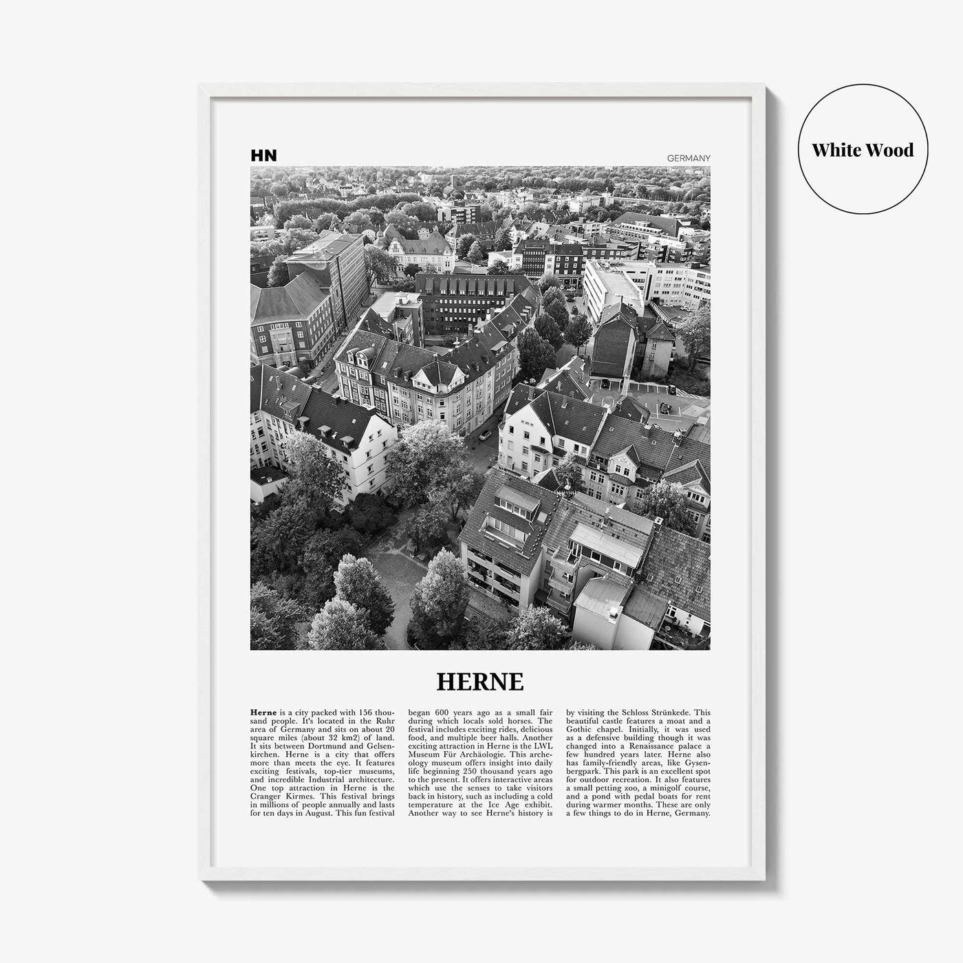 Herne Print Black and White, Herne Wall Art, Herne Poster, Herne Photo, Herne Wall Décor, Herne Map, Germany