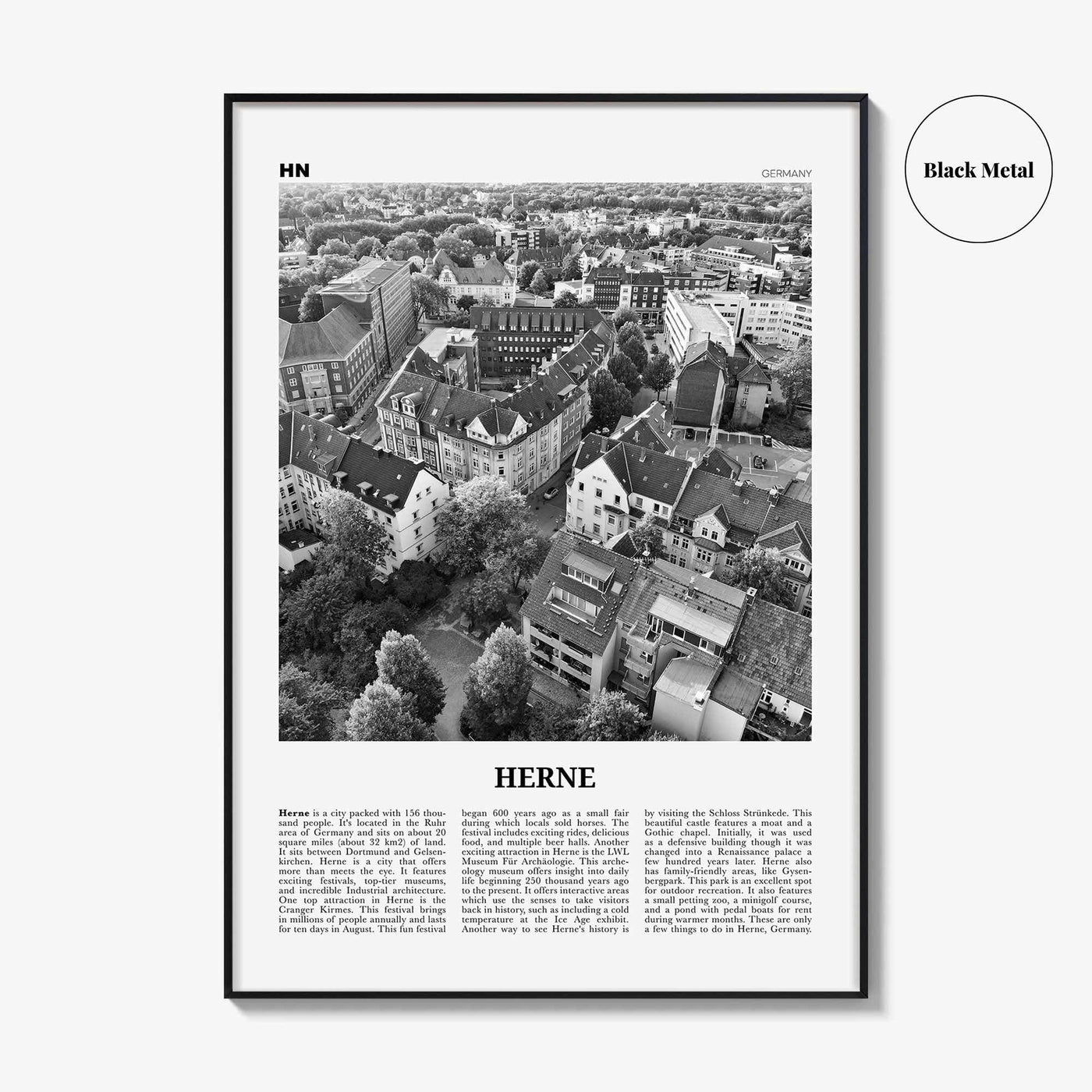 Herne Print Black and White, Herne Wall Art, Herne Poster, Herne Photo, Herne Wall Décor, Herne Map, Germany