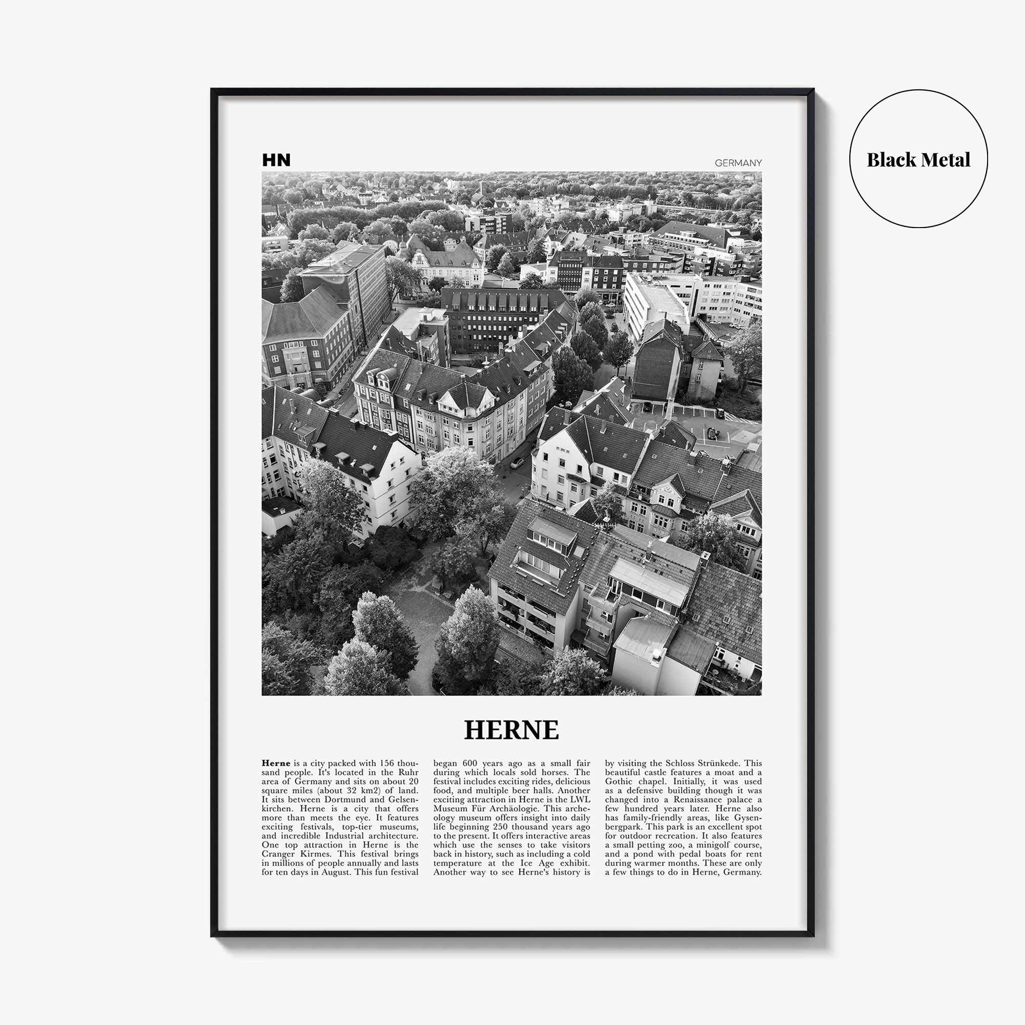 Herne Print Black and White, Herne Wall Art, Herne Poster, Herne Photo, Herne Wall Décor, Herne Map, Germany