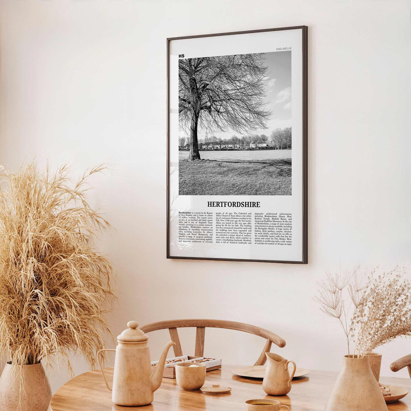 Hertfordshire Print Black and White, Hertfordshire Wall Art, Hertfordshire Poster, Hertfordshire Photo, Hertfordshire Map, England, UK