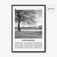 Hertfordshire Print Black and White, Hertfordshire Wall Art, Hertfordshire Poster, Hertfordshire Photo, Hertfordshire Map, England, UK