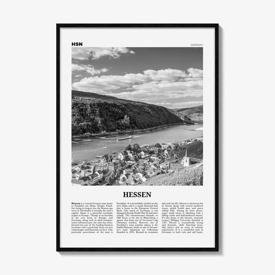 Hessen Print Black and White, Hessen Wall Art, Hessen Poster, Hessen Photo, Hessen Wall Décor, Hessen Map, Germany