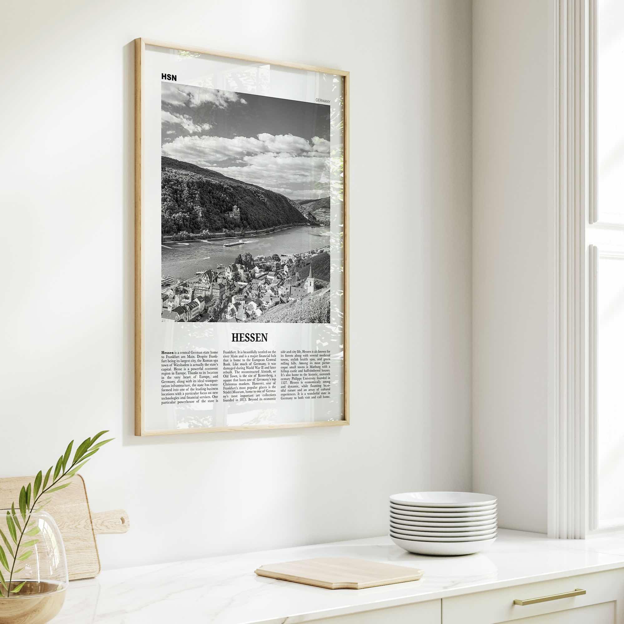 Hessen Print Black and White, Hessen Wall Art, Hessen Poster, Hessen Photo, Hessen Wall Décor, Hessen Map, Germany