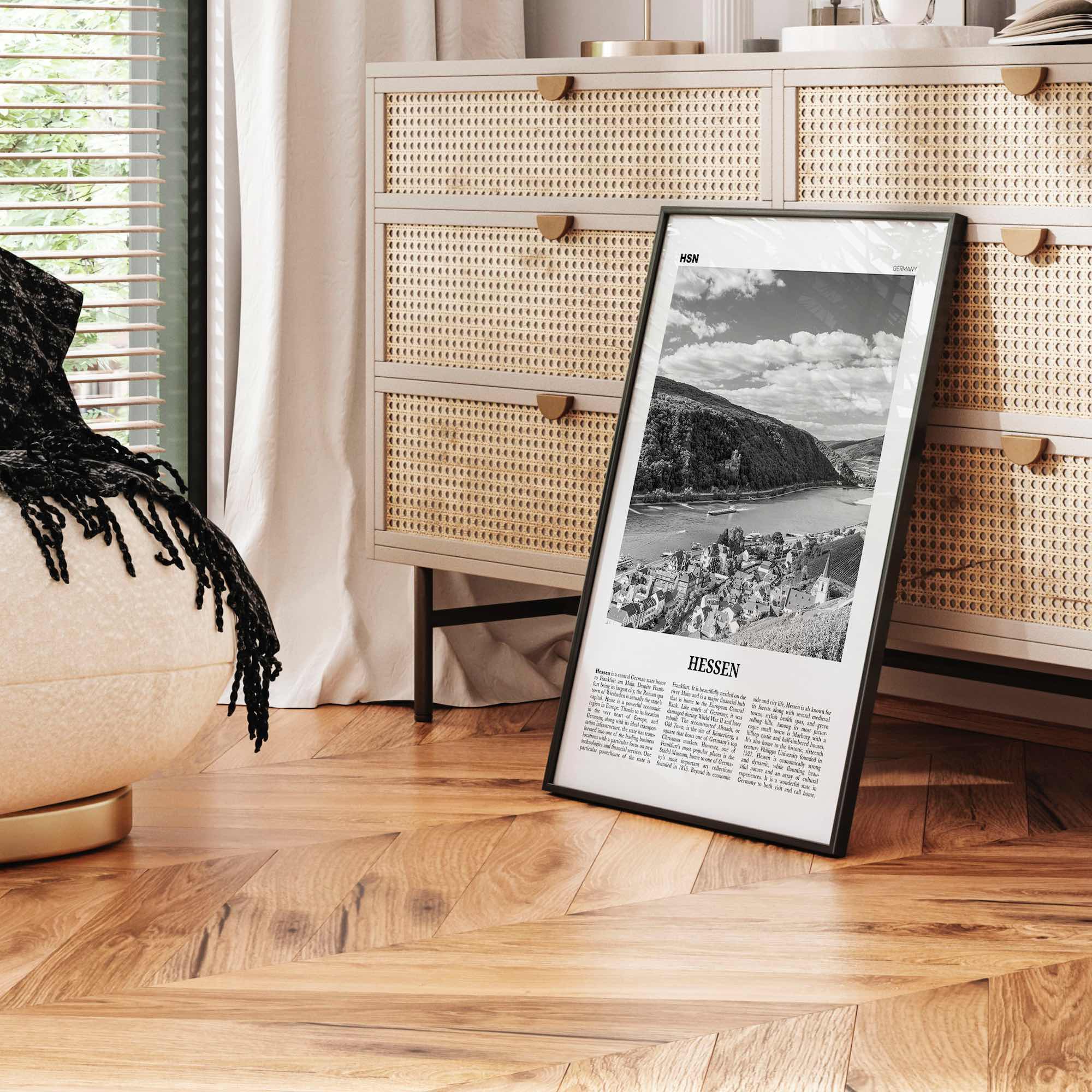 Hessen Print Black and White, Hessen Wall Art, Hessen Poster, Hessen Photo, Hessen Wall Décor, Hessen Map, Germany