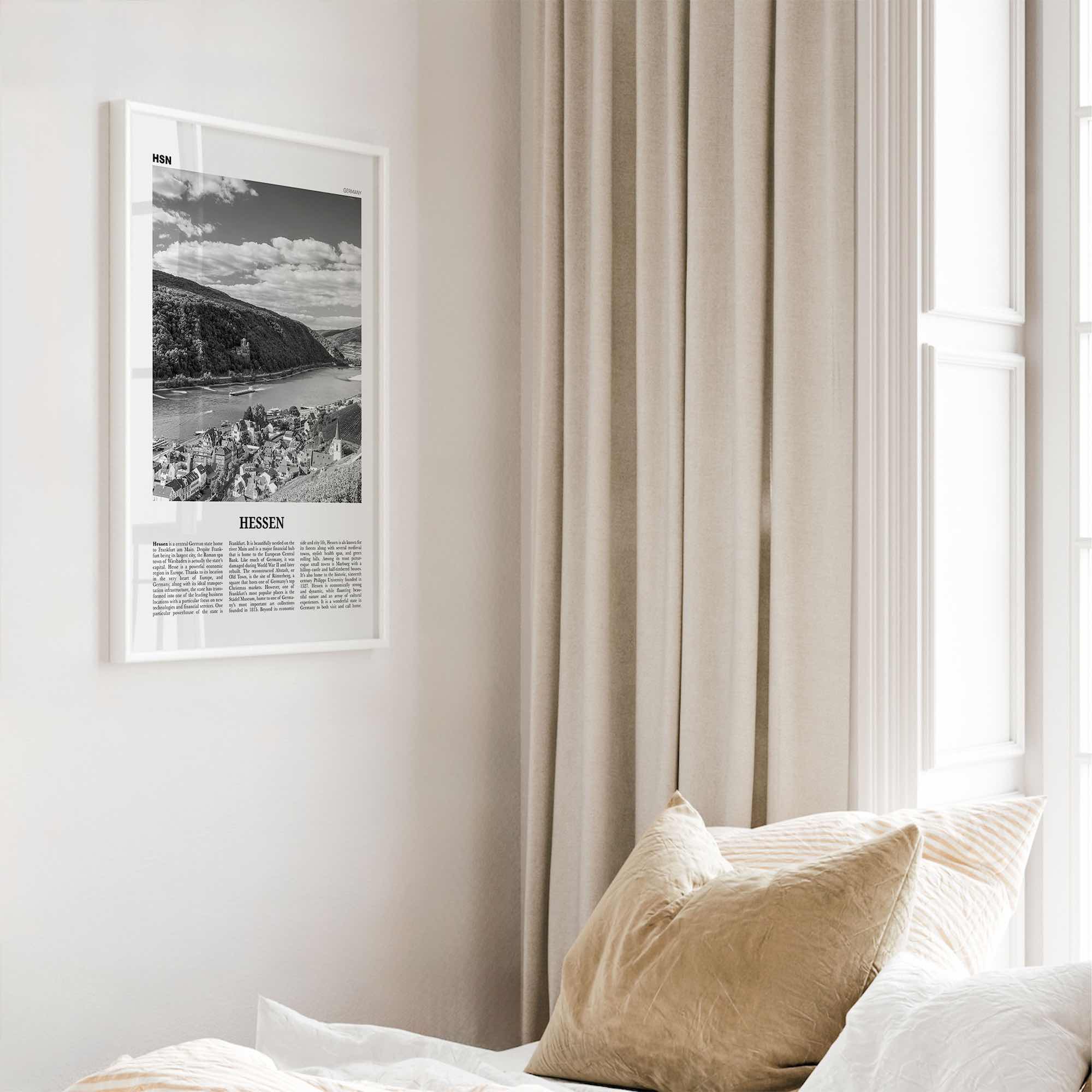 Hessen Print Black and White, Hessen Wall Art, Hessen Poster, Hessen Photo, Hessen Wall Décor, Hessen Map, Germany