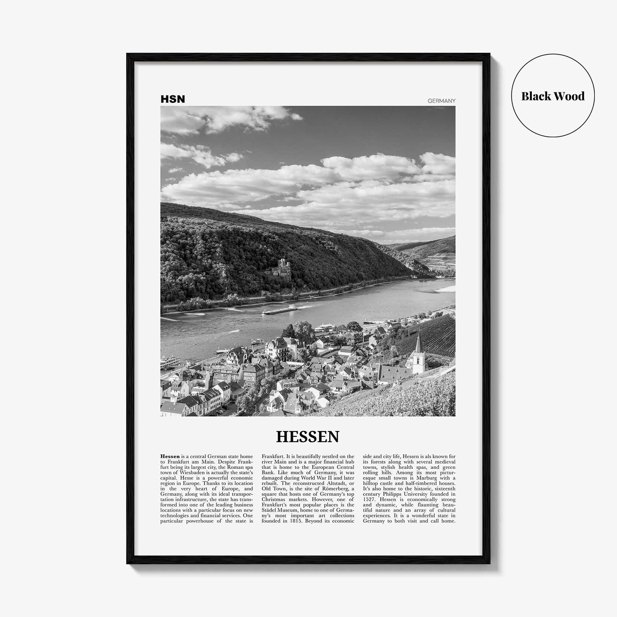 Hessen Print Black and White, Hessen Wall Art, Hessen Poster, Hessen Photo, Hessen Wall Décor, Hessen Map, Germany