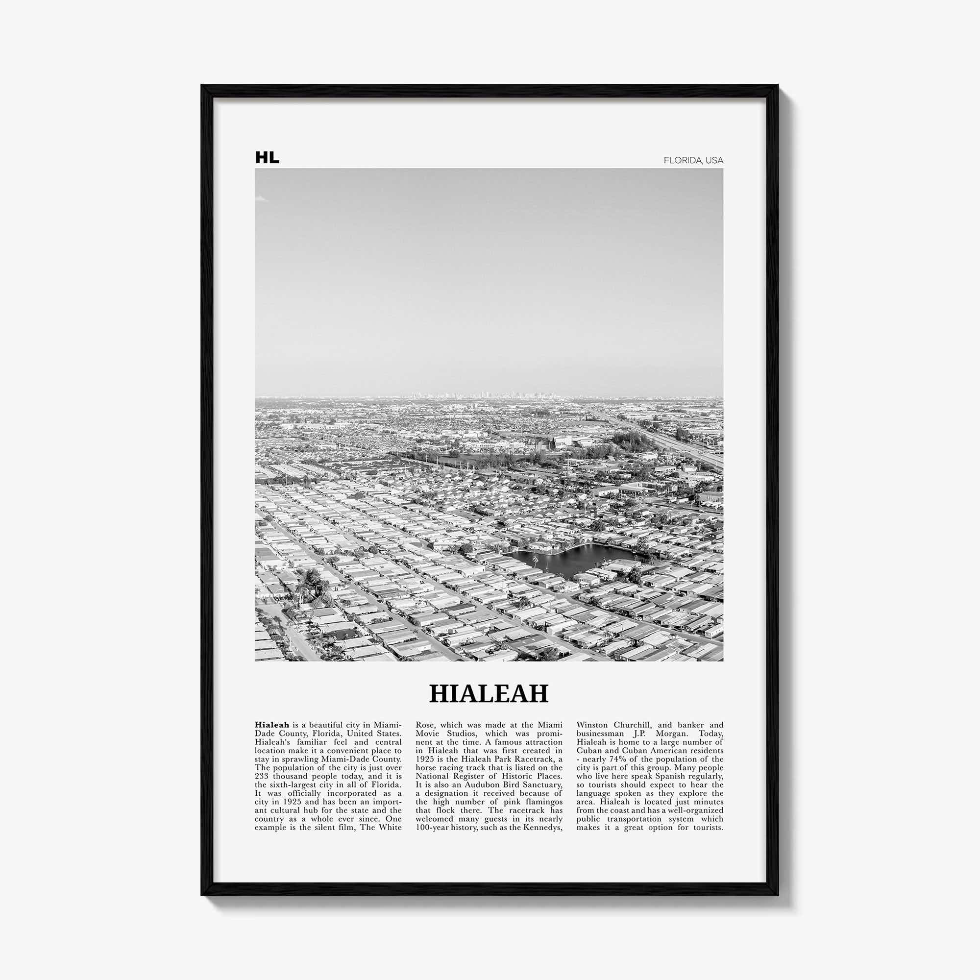 Hialeah Print Black and White, Hialeah Wall Art, Hialeah Poster, Hialeah Photo, Hialeah Wall Décor, Florida, USA, United States