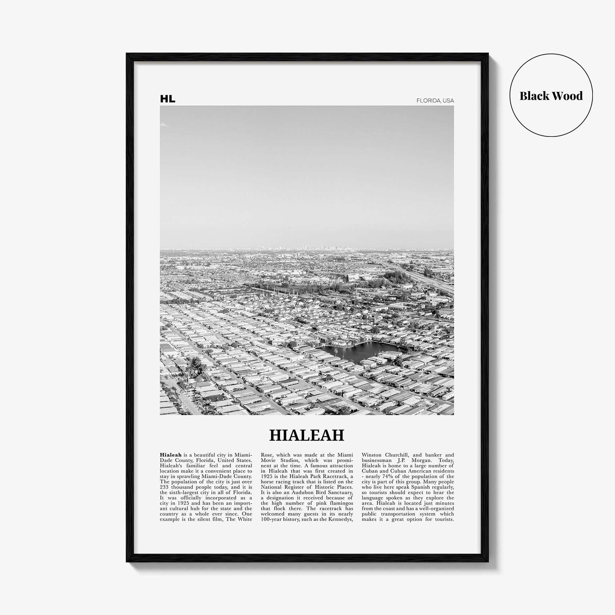 Hialeah Print Black and White, Hialeah Wall Art, Hialeah Poster, Hialeah Photo, Hialeah Wall Décor, Florida, USA, United States