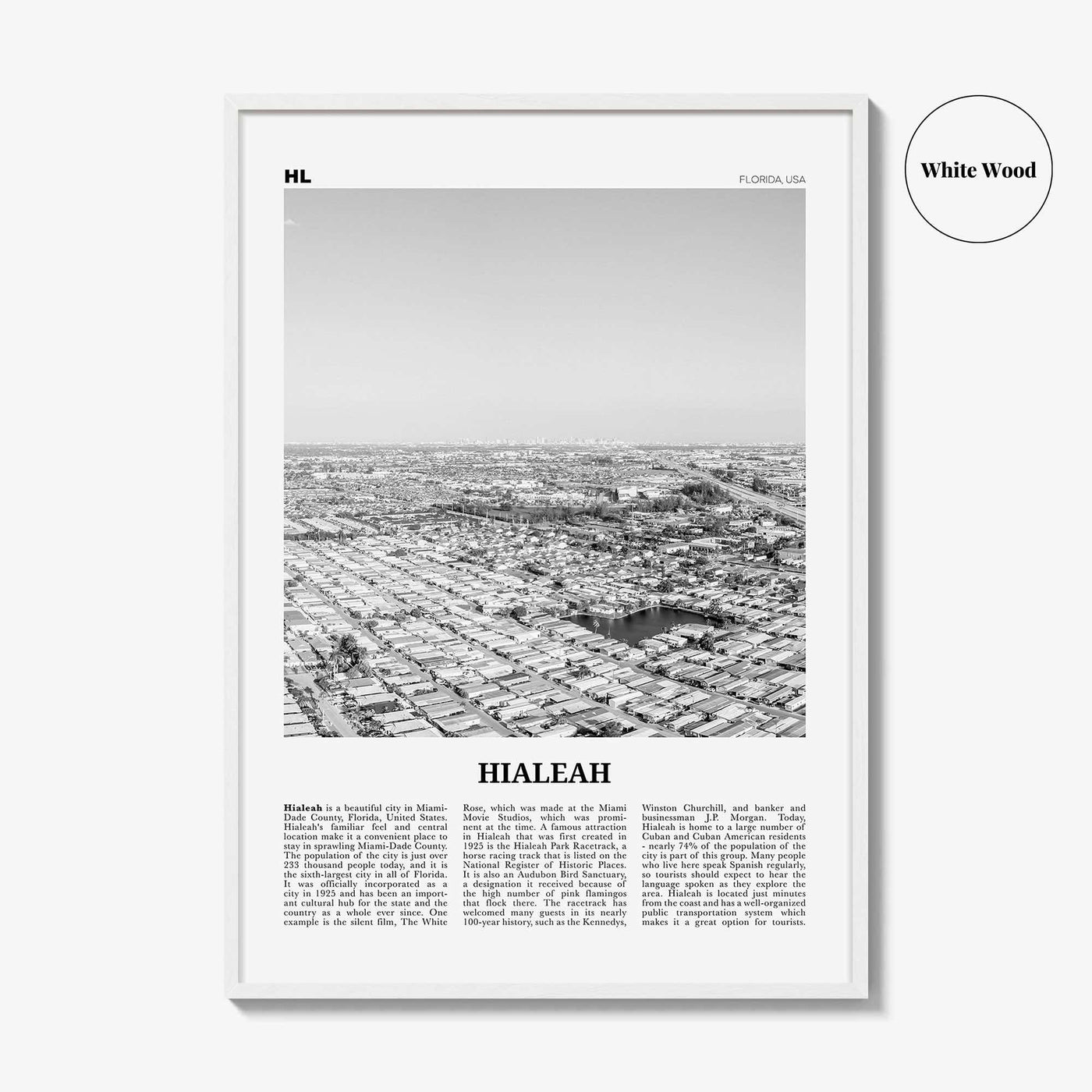 Hialeah Print Black and White, Hialeah Wall Art, Hialeah Poster, Hialeah Photo, Hialeah Wall Décor, Florida, USA, United States