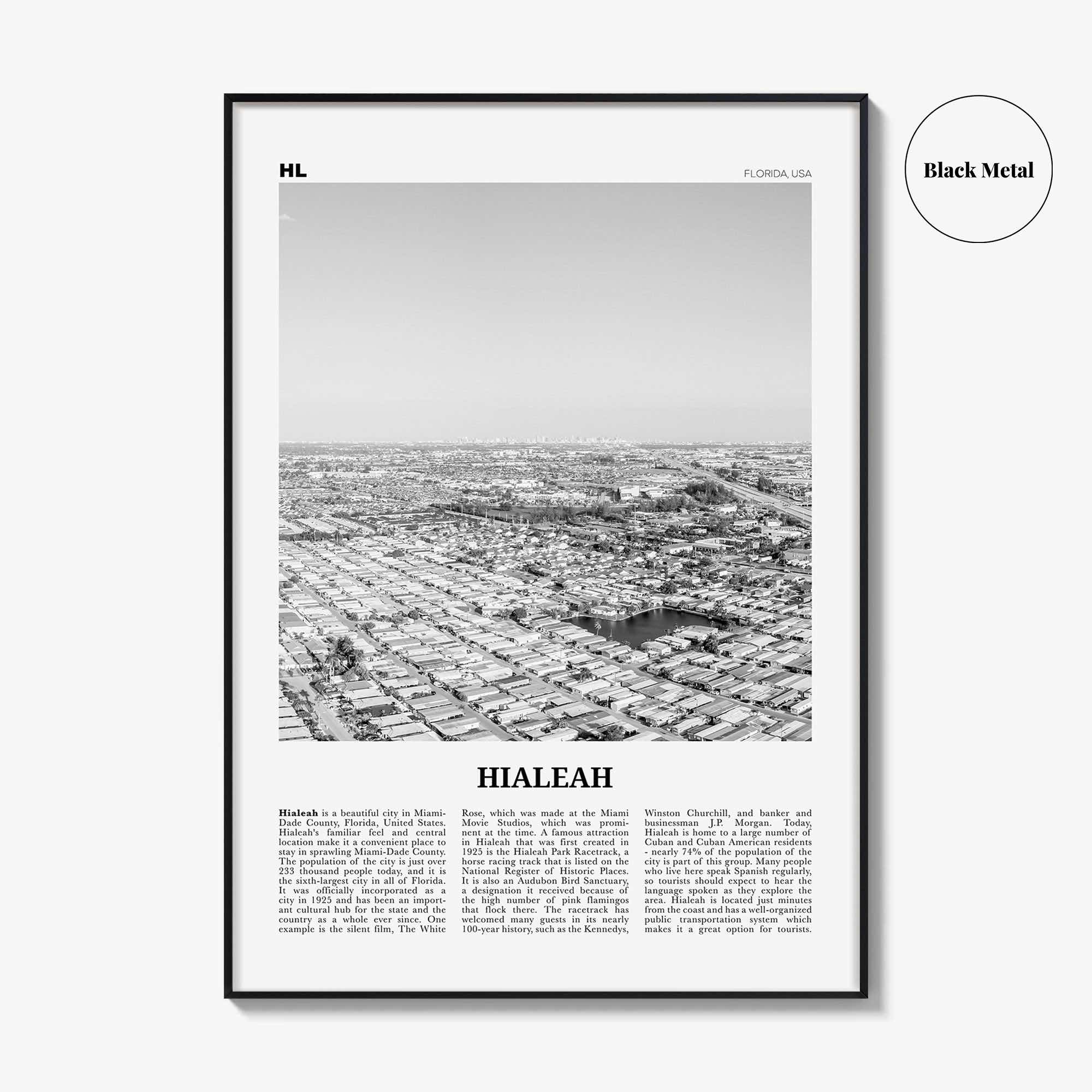 Hialeah Print Black and White, Hialeah Wall Art, Hialeah Poster, Hialeah Photo, Hialeah Wall Décor, Florida, USA, United States