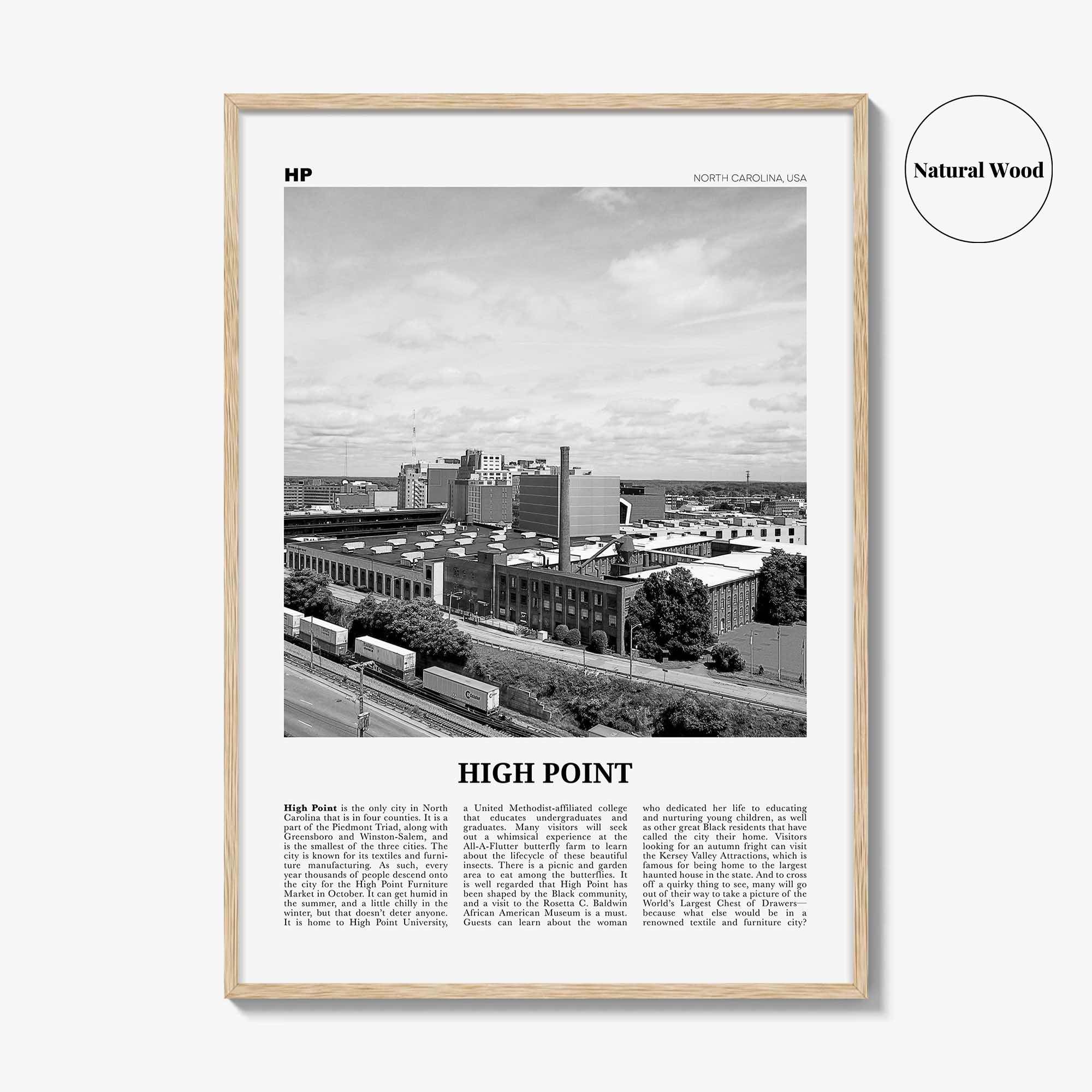 High Point Print Black and White, High Point Wall Art, High Point Poster, High Point Photo, High Point Wall Décor, North Carolina, USA