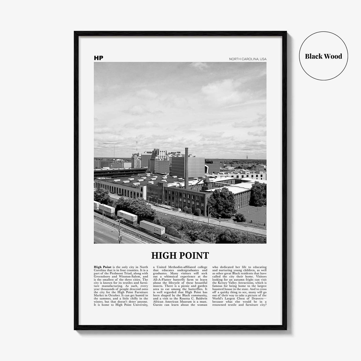 High Point Print Black and White, High Point Wall Art, High Point Poster, High Point Photo, High Point Wall Décor, North Carolina, USA