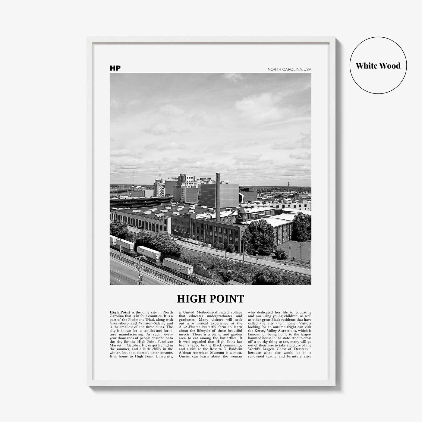 High Point Print Black and White, High Point Wall Art, High Point Poster, High Point Photo, High Point Wall Décor, North Carolina, USA