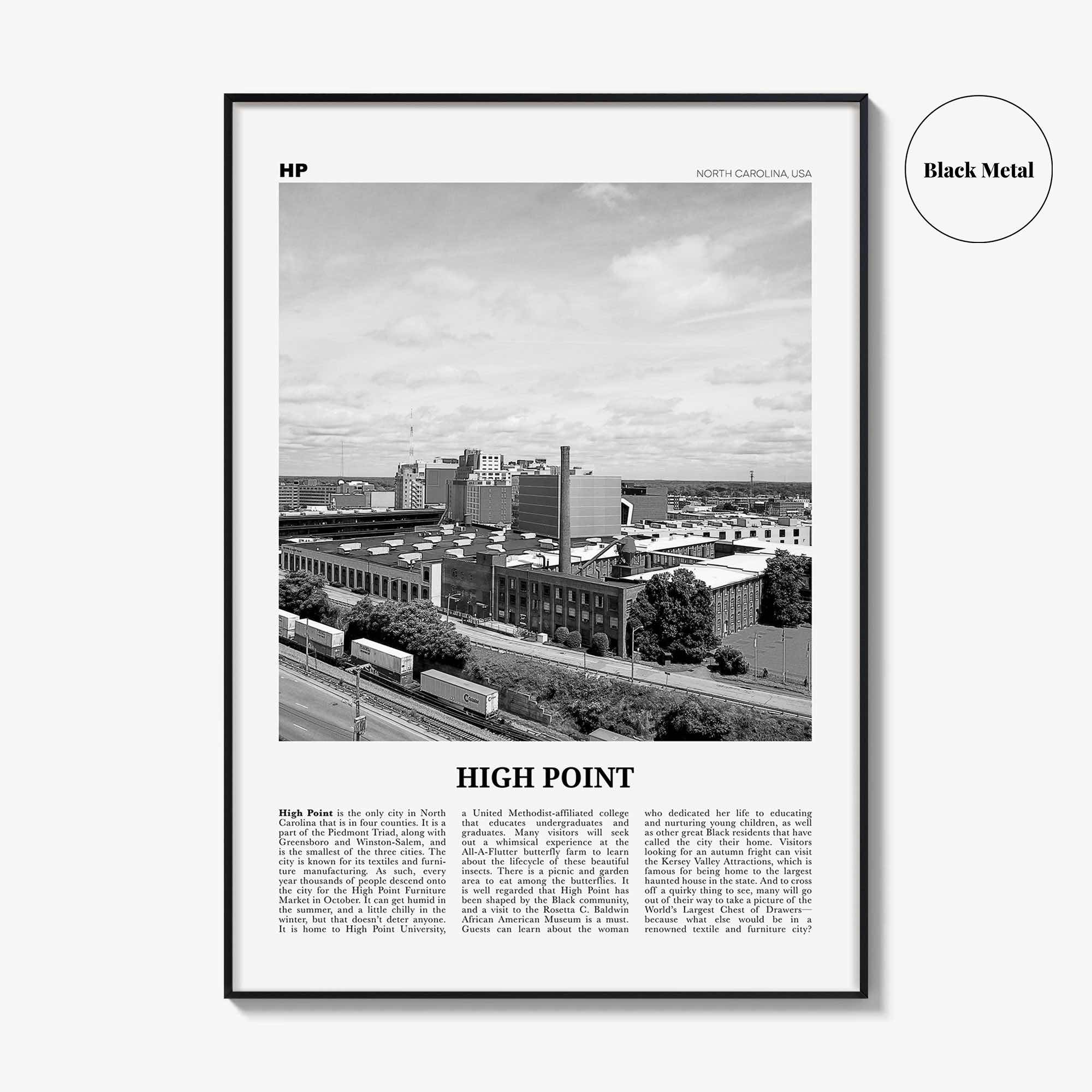 High Point Print Black and White, High Point Wall Art, High Point Poster, High Point Photo, High Point Wall Décor, North Carolina, USA