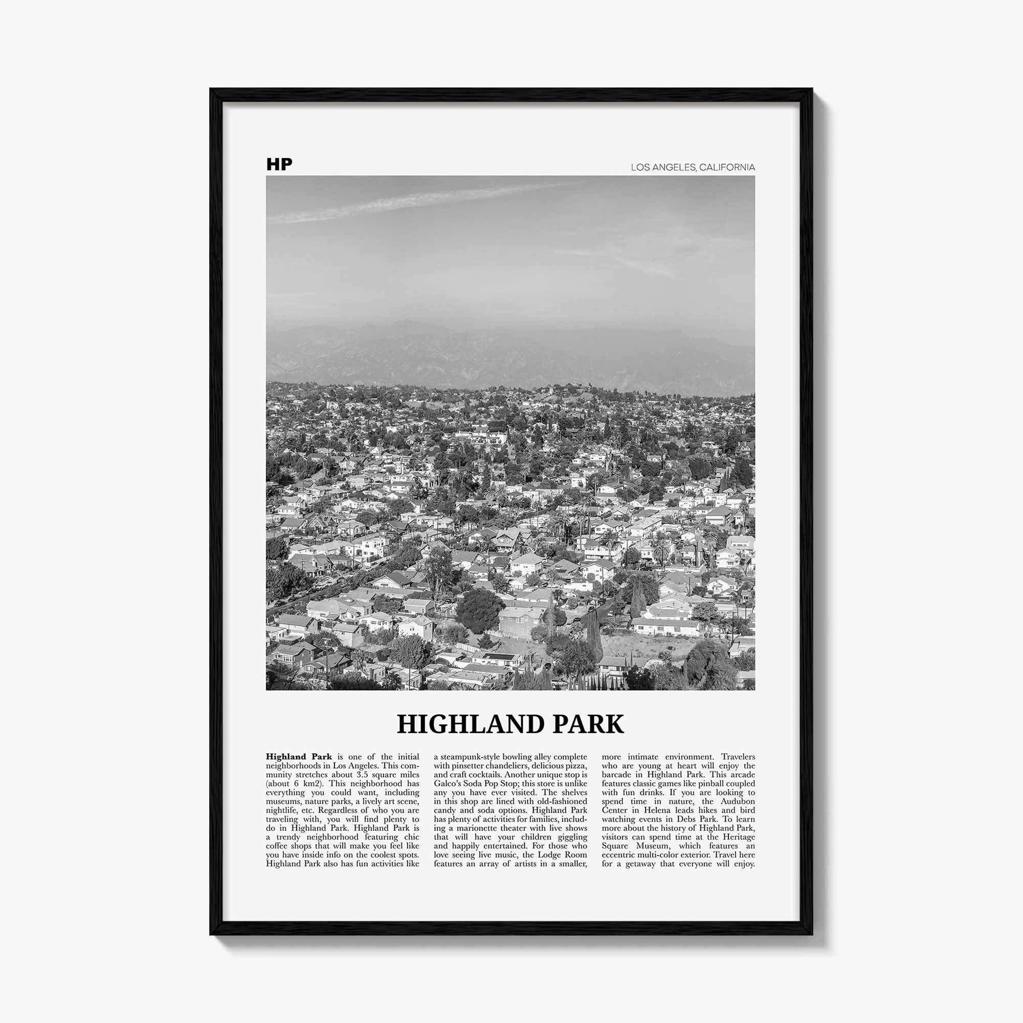 Highland Park Print Black and White, Highland Park Wall Art, Highland Park Poster, Highland Park Photo, Los Angeles, California