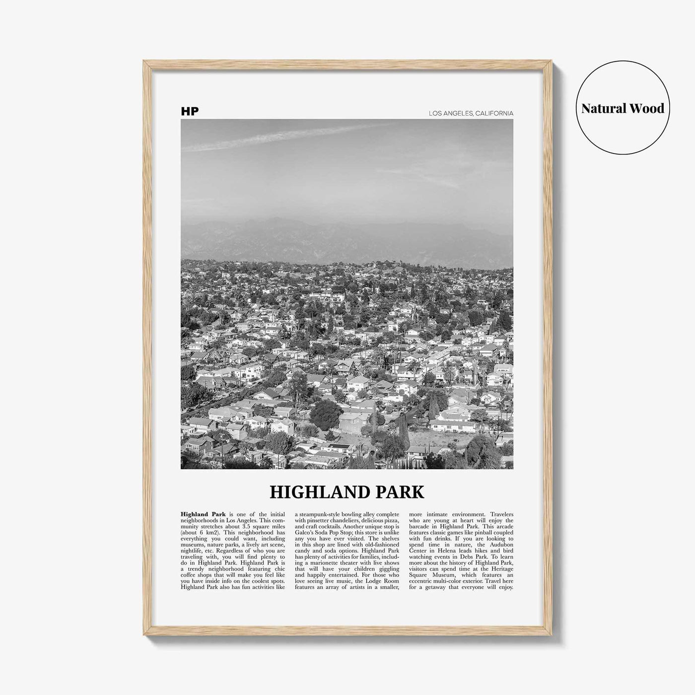 Highland Park Print Black and White, Highland Park Wall Art, Highland Park Poster, Highland Park Photo, Los Angeles, California