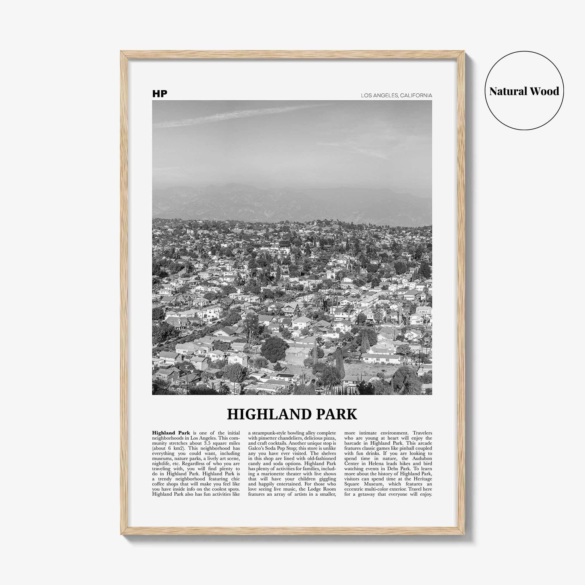 Highland Park Print Black and White, Highland Park Wall Art, Highland Park Poster, Highland Park Photo, Los Angeles, California
