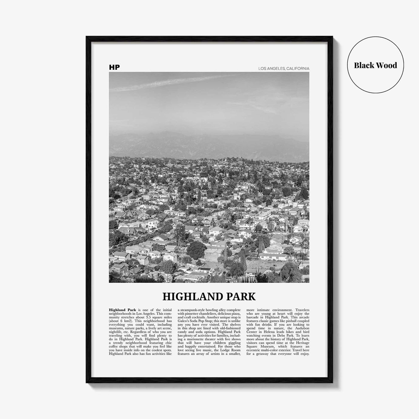 Highland Park Print Black and White, Highland Park Wall Art, Highland Park Poster, Highland Park Photo, Los Angeles, California