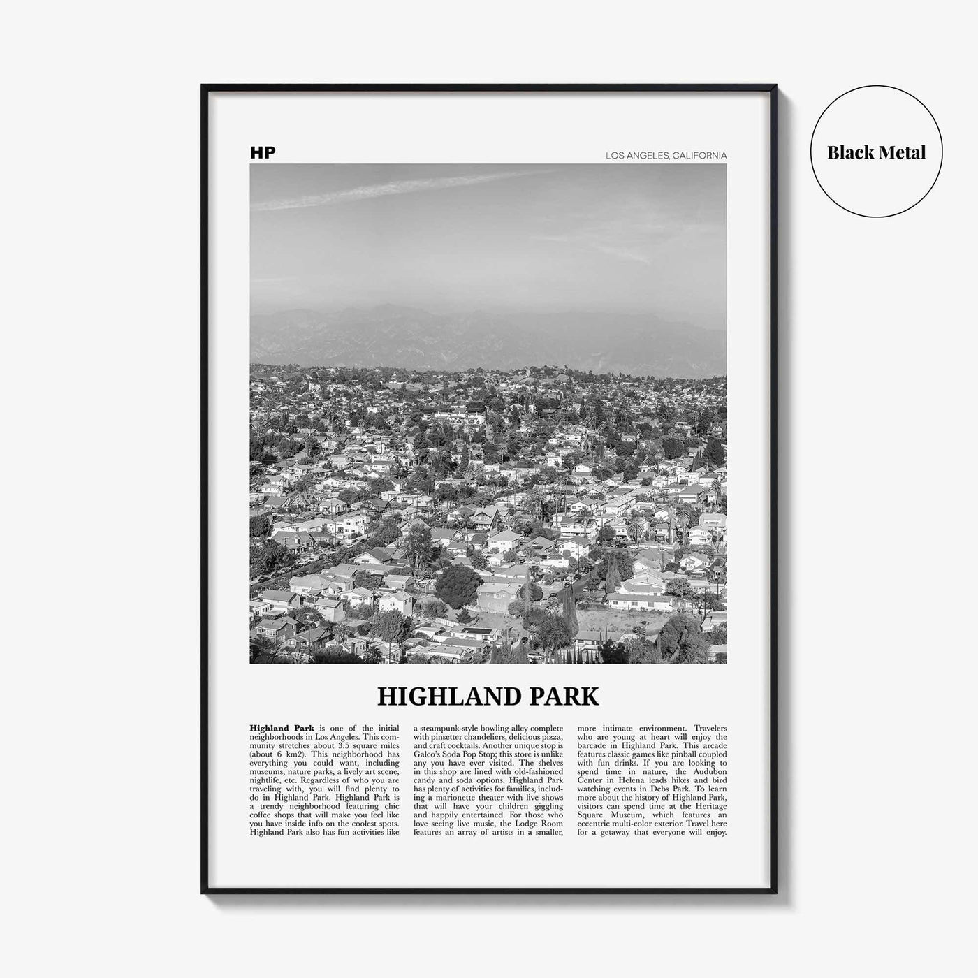 Highland Park Print Black and White, Highland Park Wall Art, Highland Park Poster, Highland Park Photo, Los Angeles, California