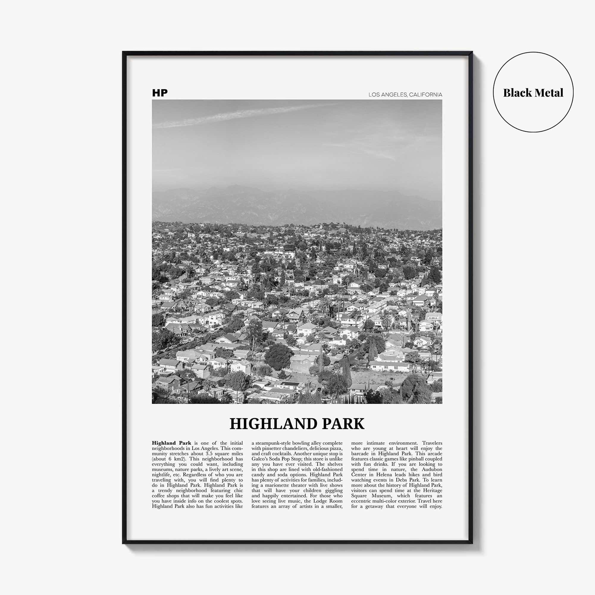 Highland Park Print Black and White, Highland Park Wall Art, Highland Park Poster, Highland Park Photo, Los Angeles, California