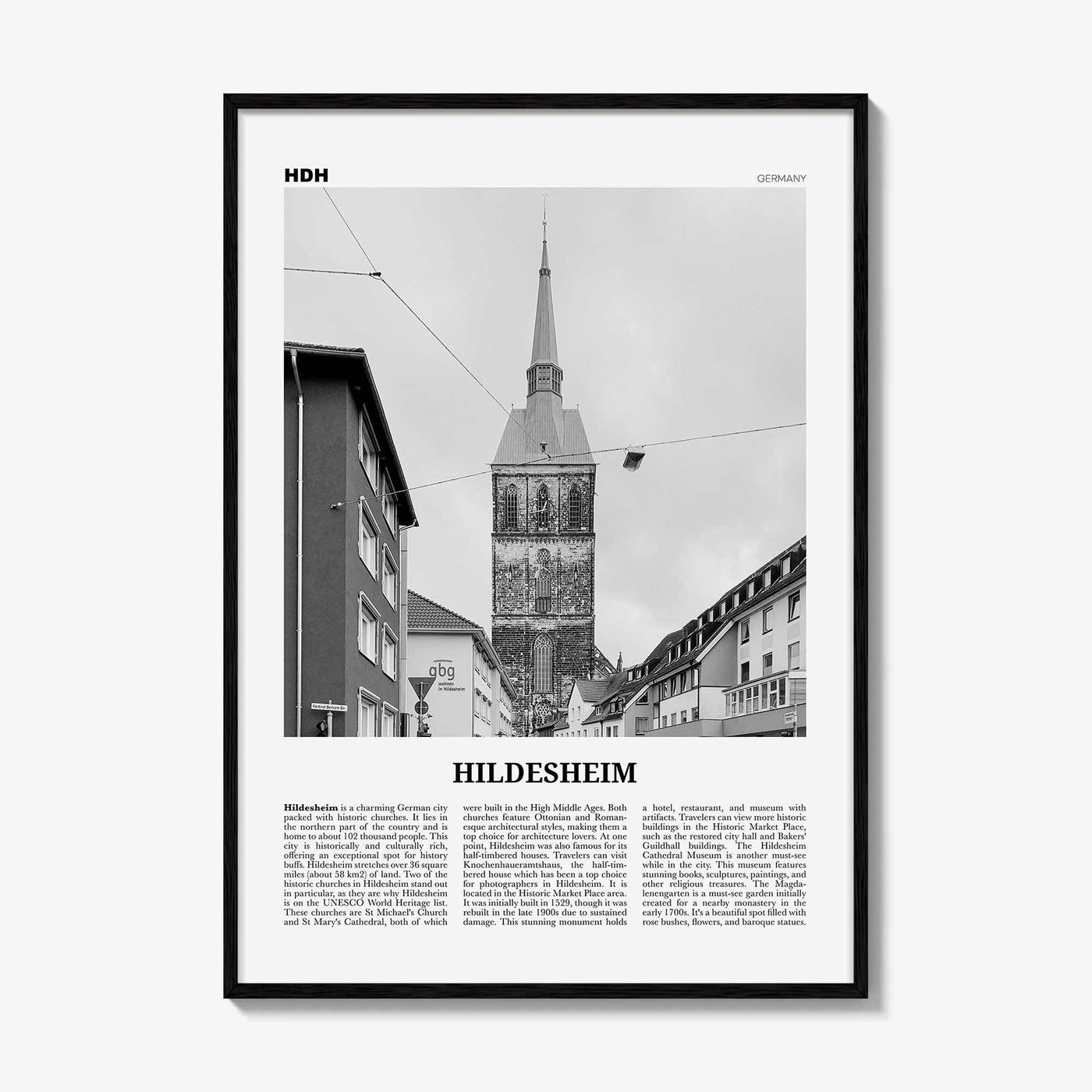 Hildesheim Print Black and White, Hildesheim Wall Art, Hildesheim Poster, Hildesheim Photo, Hildesheim Wall Décor, Hildesheim Map, Germany