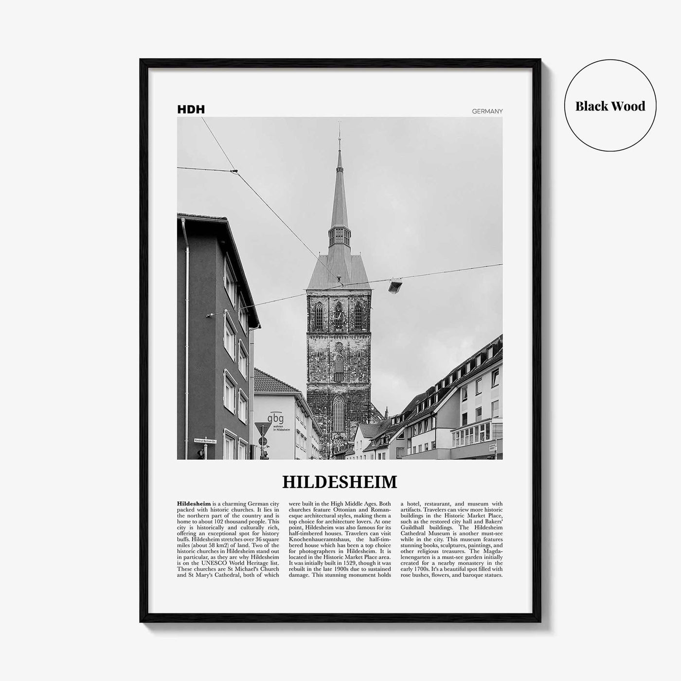 Hildesheim Print Black and White, Hildesheim Wall Art, Hildesheim Poster, Hildesheim Photo, Hildesheim Wall Décor, Hildesheim Map, Germany