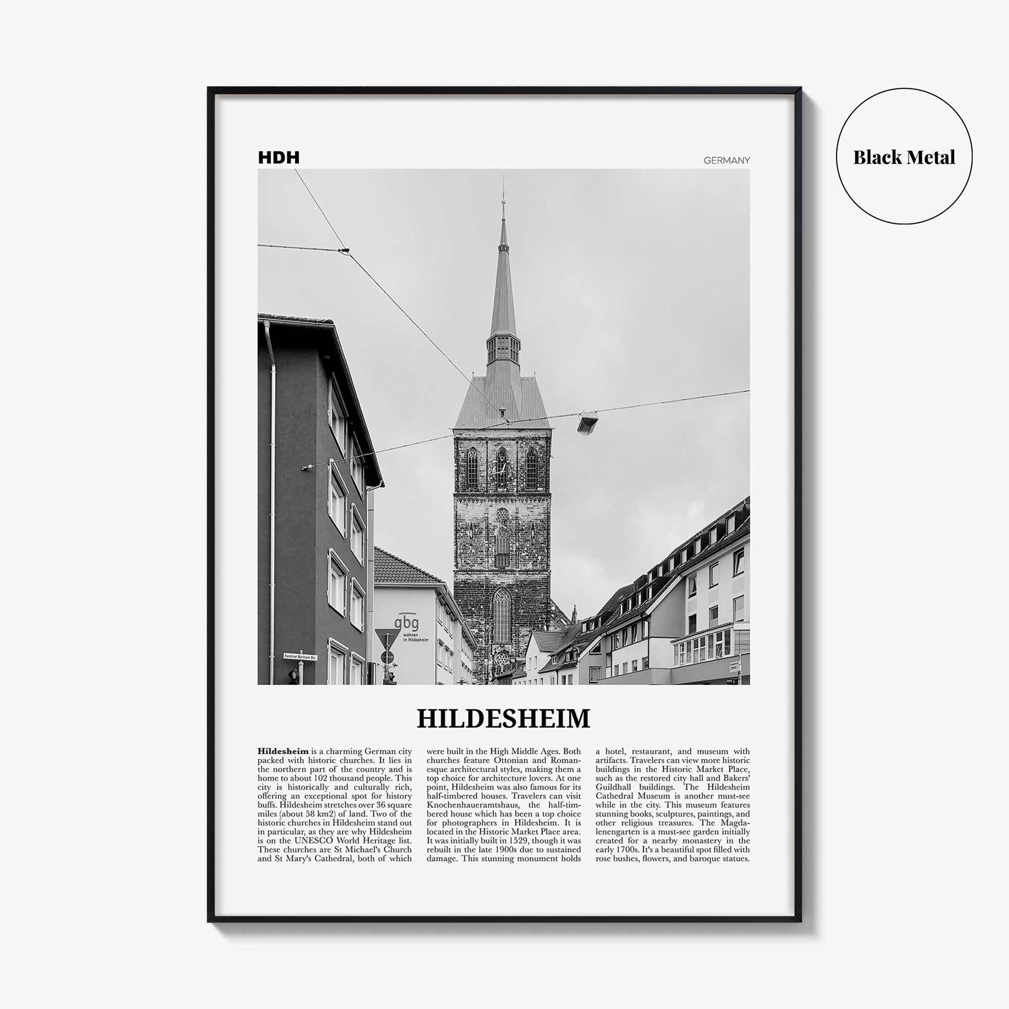 Hildesheim Print Black and White, Hildesheim Wall Art, Hildesheim Poster, Hildesheim Photo, Hildesheim Wall Décor, Hildesheim Map, Germany