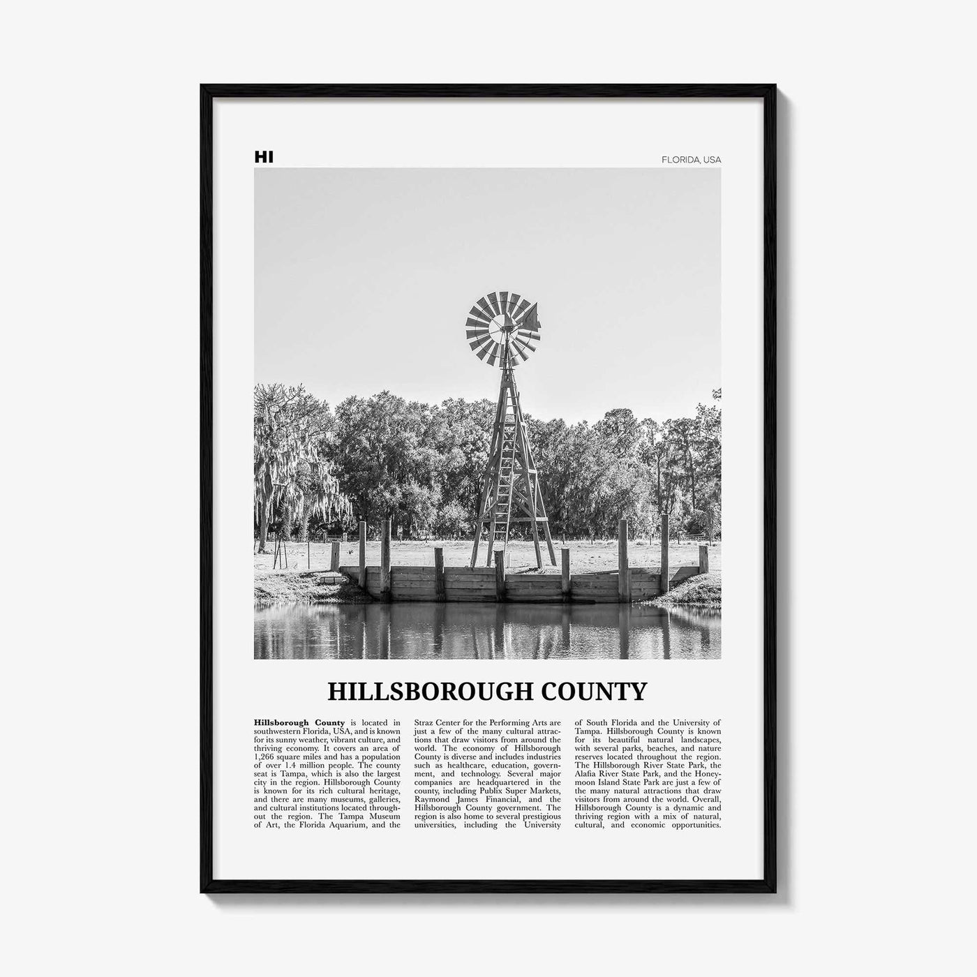 Hillsborough County Print Black and White, Hillsborough Wall Art, Hillsborough Poster, Hillsborough Photo, Wall Décor, Hillsborough Map